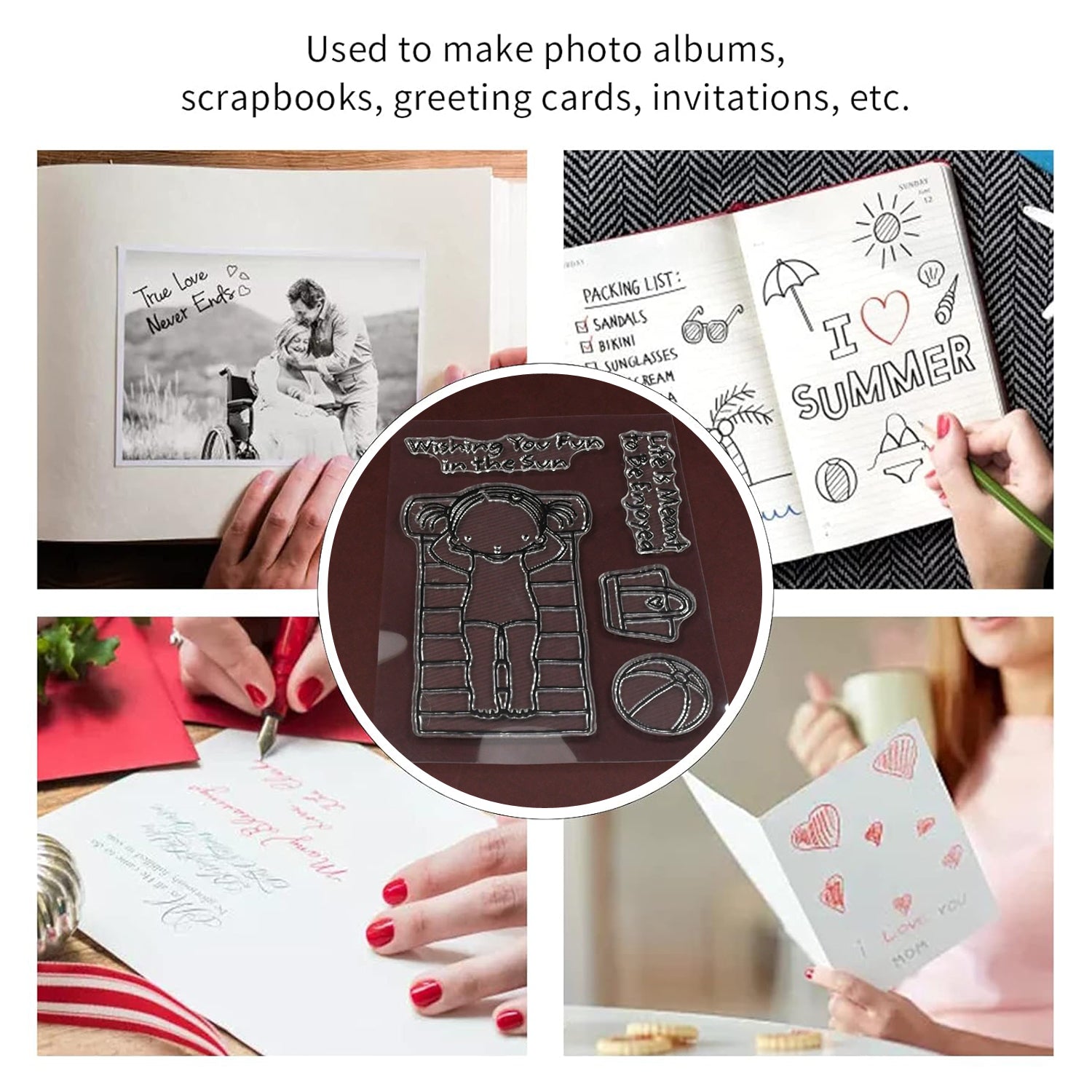 Reusable Rubber Stamp, TPR Stamp DIY Accessories Good Stamping Effect DIY Transparent Stamp Stick Repeatedly for Envelope for Diary for Invitation Letter, Photo Album Decoration for Paper Crafts (Mix Design / 1 Set) - Bhavnagar Deodap
