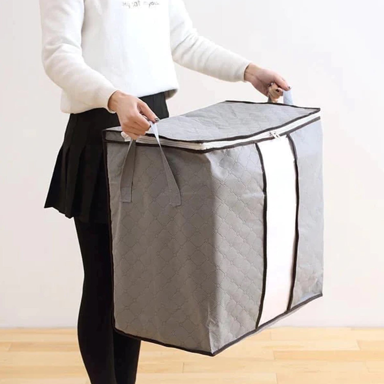 Storage bag with Zipper and Space Saver Comforter bag, Pillow, Quilt, Bedding, Clothes, Blanket Storage Organizer Bag with Large Clear Window and Carry Handles for Closet. - Bhavnagar Deodap