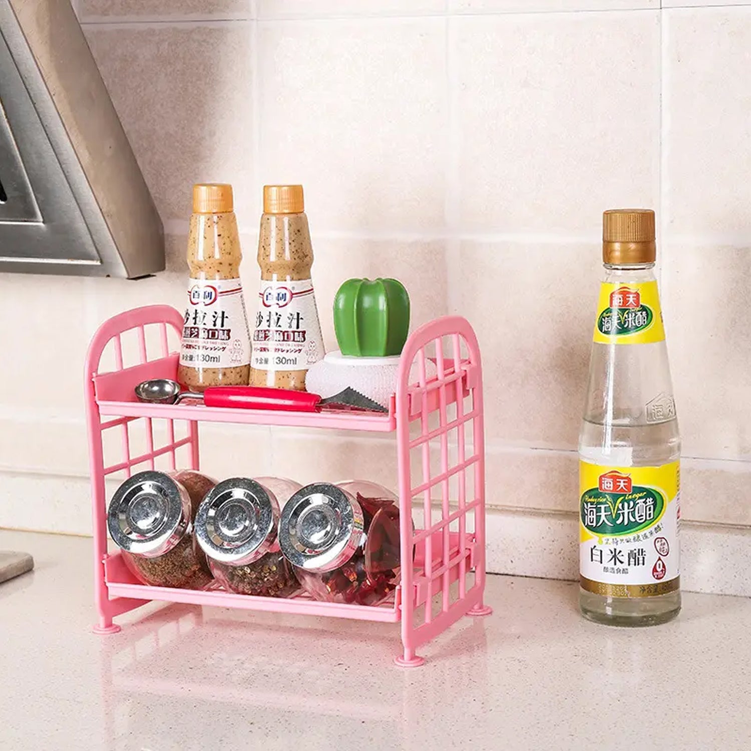 2Layer Foldable Plastic Small Storage Shelf, Bathroom Shelves Shower Candy Corner Rack Kitchen Shelf Organizer - Bhavnagar Deodap