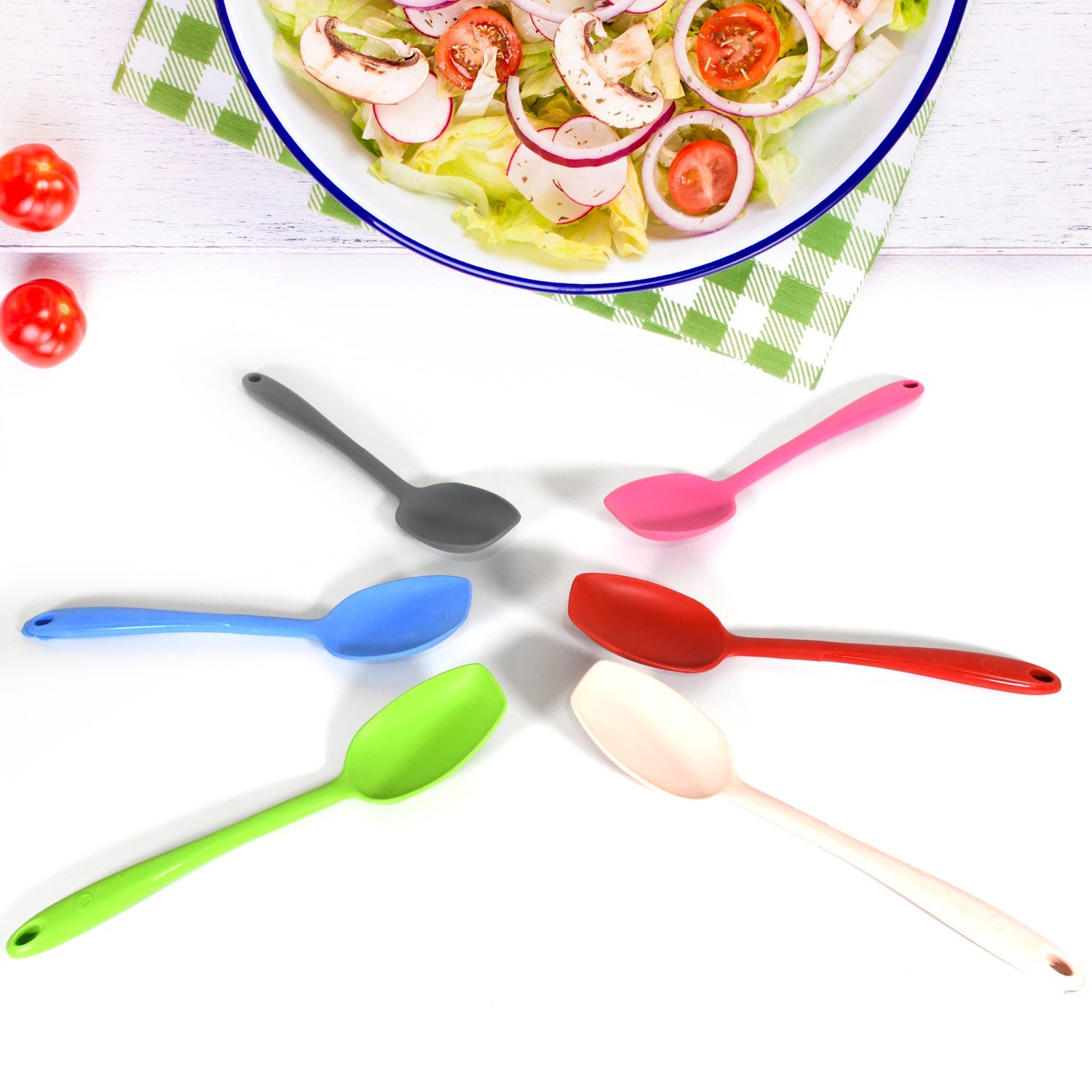 Multipurpose Silicone Spoon, Silicone Basting Spoon Non-Stick Kitchen Utensils Household Gadgets Heat-Resistant Non Stick Spoons Kitchen Cookware Items For Cooking and Baking (6 Pcs Set) - Bhavnagar Deodap