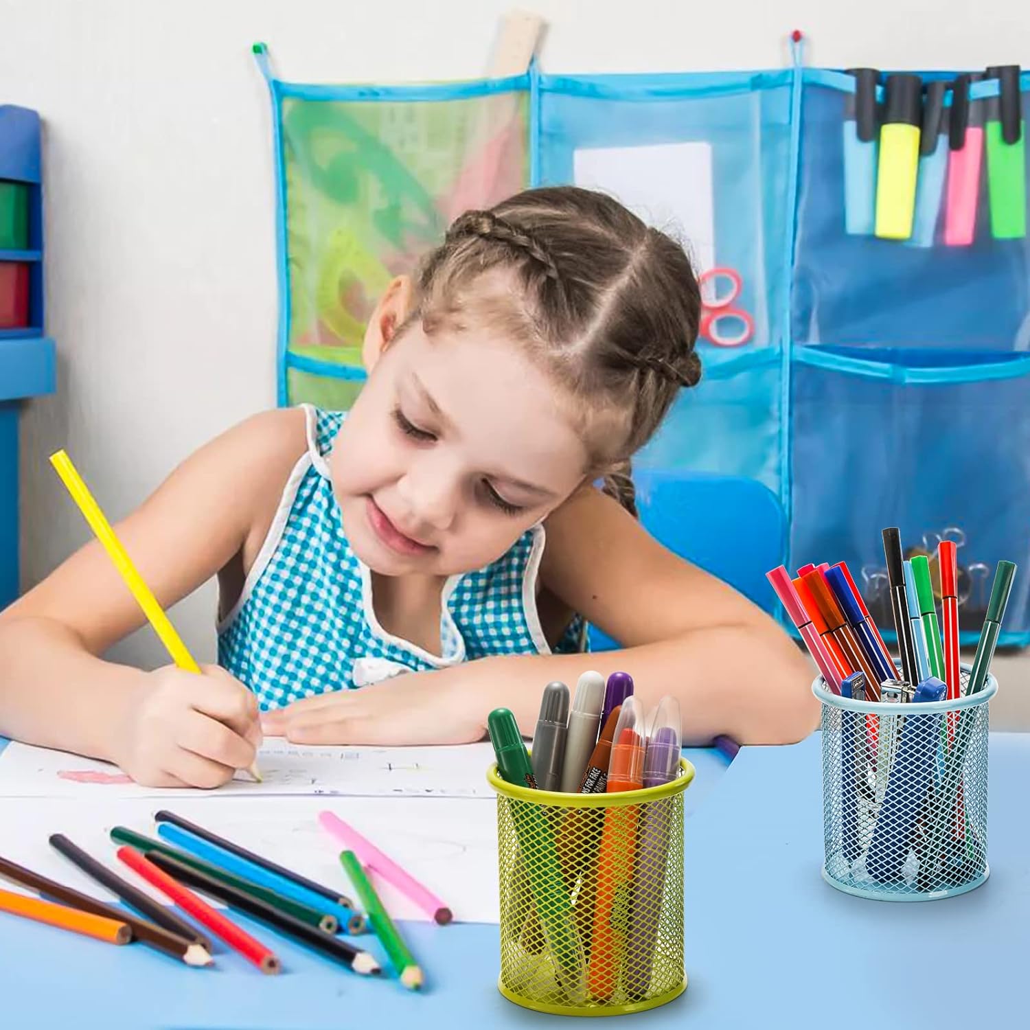 Metal Mesh Pen Holder for Desk (1 Pc): Pen Stand, Pencil Organizer, Stationery Storage - Bhavnagar Deodap