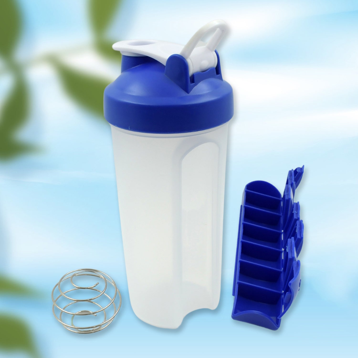 2 In1 Pill Shaker Cup Vitamin Holder Water Bottle with Pill Holder Daily Medicine Planner Shaker Water Bottle pillboxes Organizer pre Workout Shaker Fitness pp Bracket Portable (600 ML) - Bhavnagar Deodap