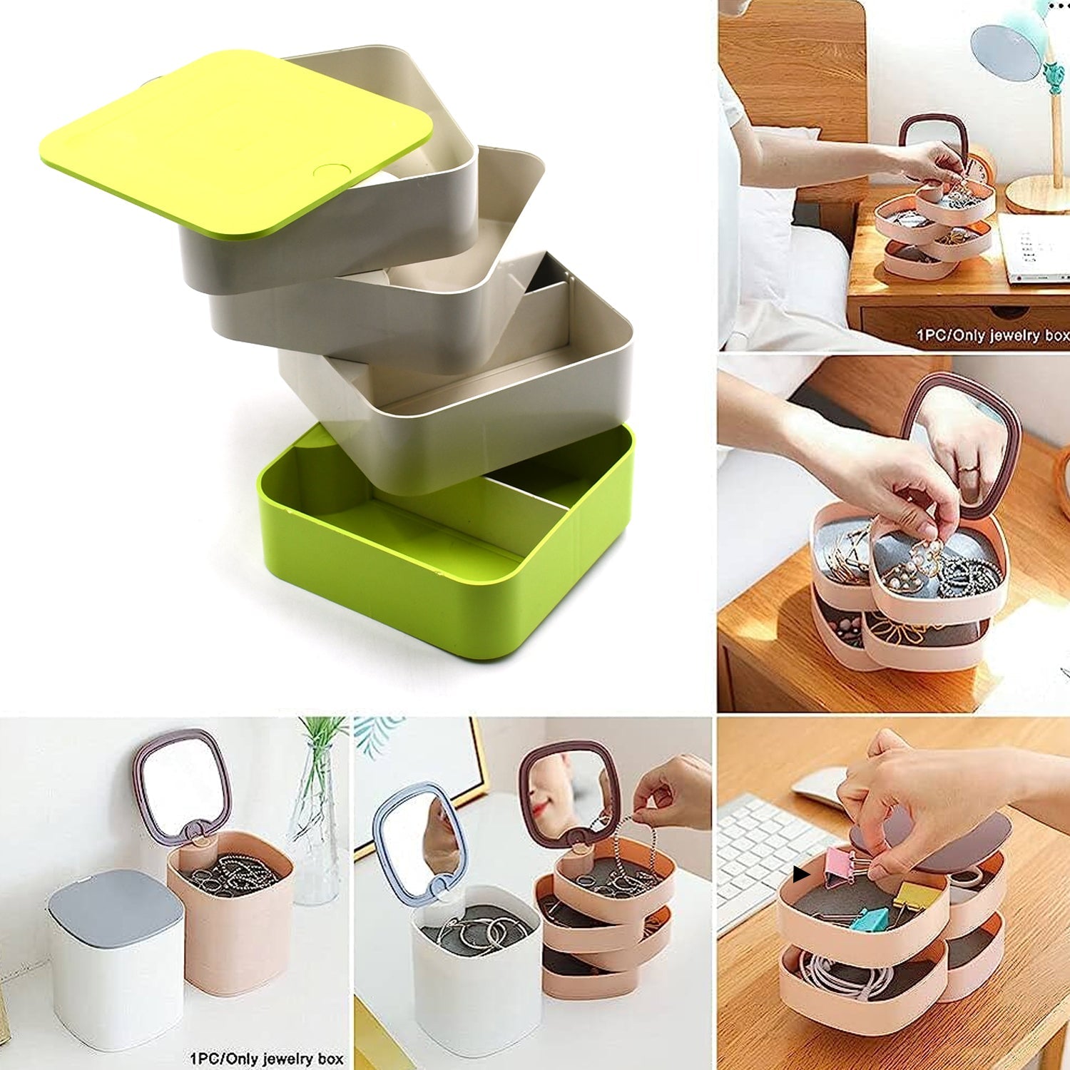 4 Layers Jewelry Box, 360 Degree Rotating Jewelry Box, Jewelry and Earring Organizer Box, Accessory Storage Box - Bhavnagar Deodap