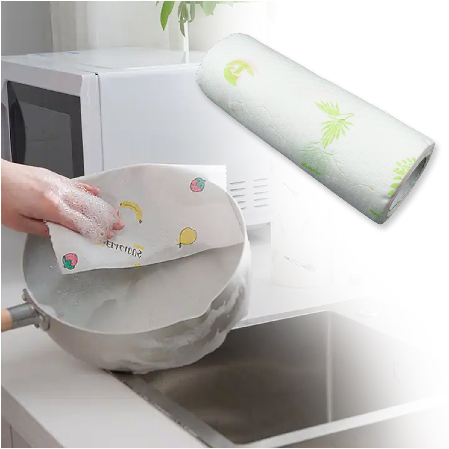 Non Woven Reusable and Washable Kitchen Printed Tissue Roll Non-stick Oil Absorbing Paper Roll Kitchen Special Paper Towel Wipe Paper Dish Cloth Cleaning Cloth 40 sheets / Pulls - Bhavnagar Deodap