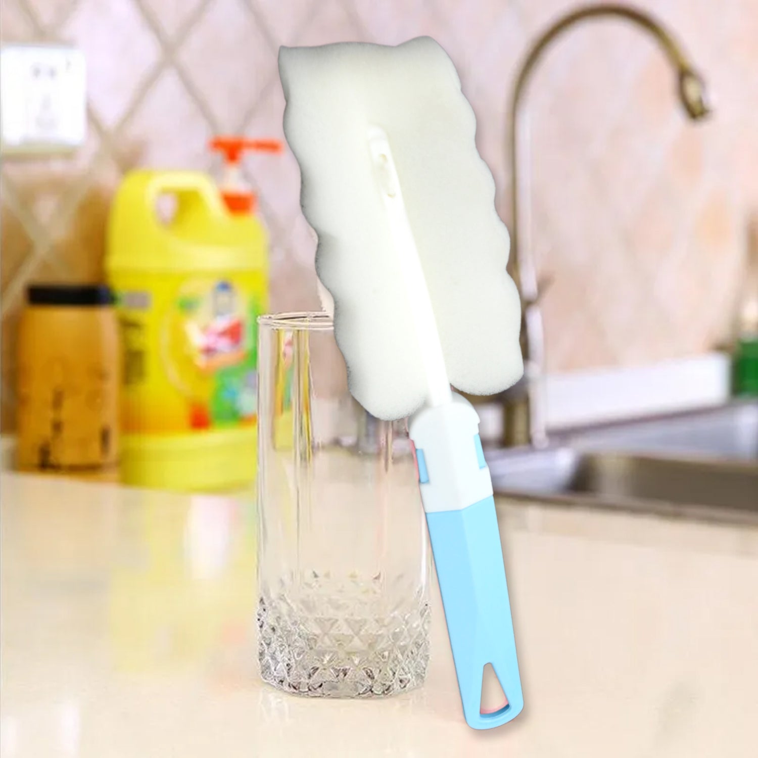 Cleaning Brush Cleaner with Plastic Long Handle, Soft Dish Washing Foam Cleaning Brushes For Cups Mugs Kettles Wine Glasses and Baby Bottles (1 Pc) - Bhavnagar Deodap