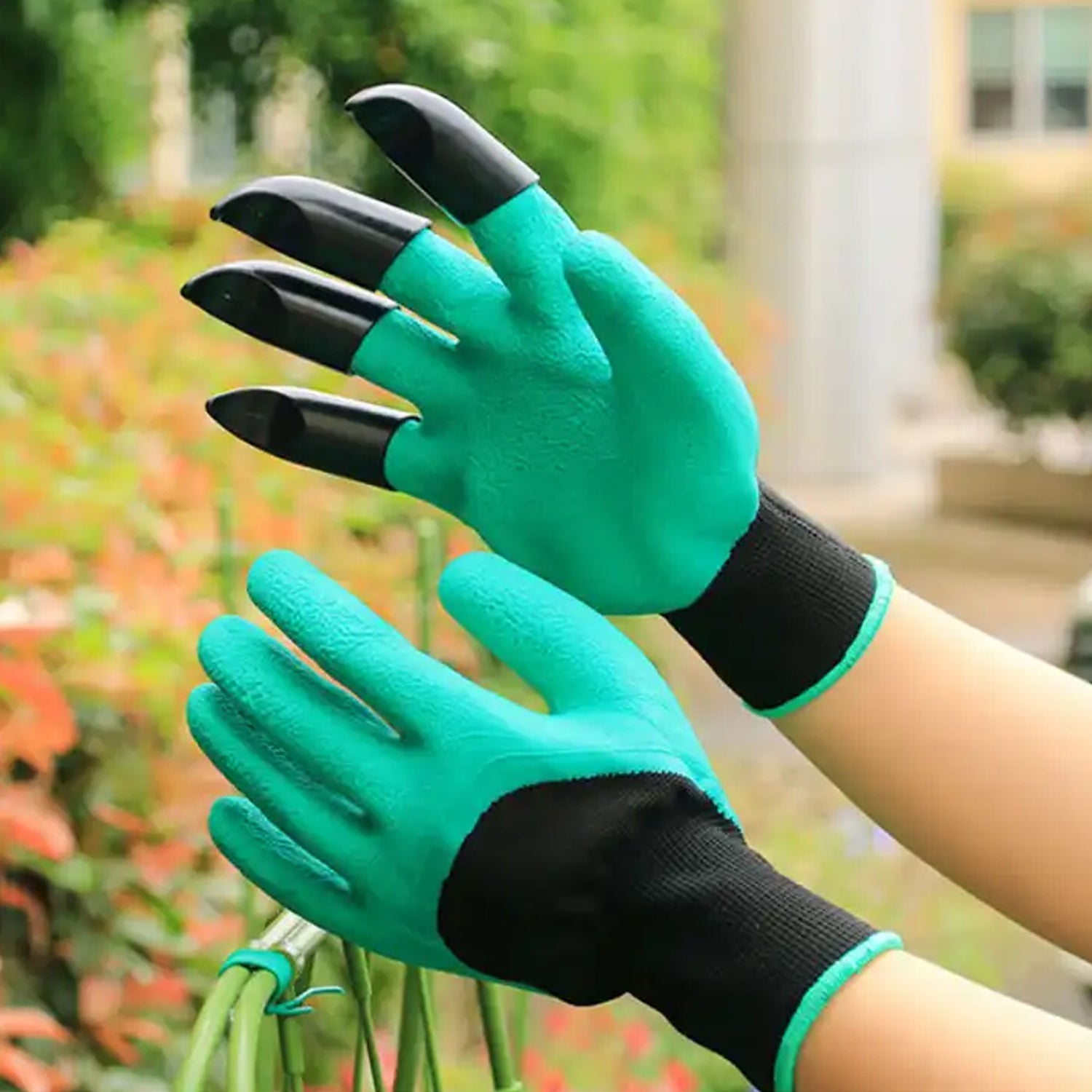 Heavy Duty Garden Gloves with Claws (Washable): 1 Pair (Mix Color) - Bhavnagar Deodap