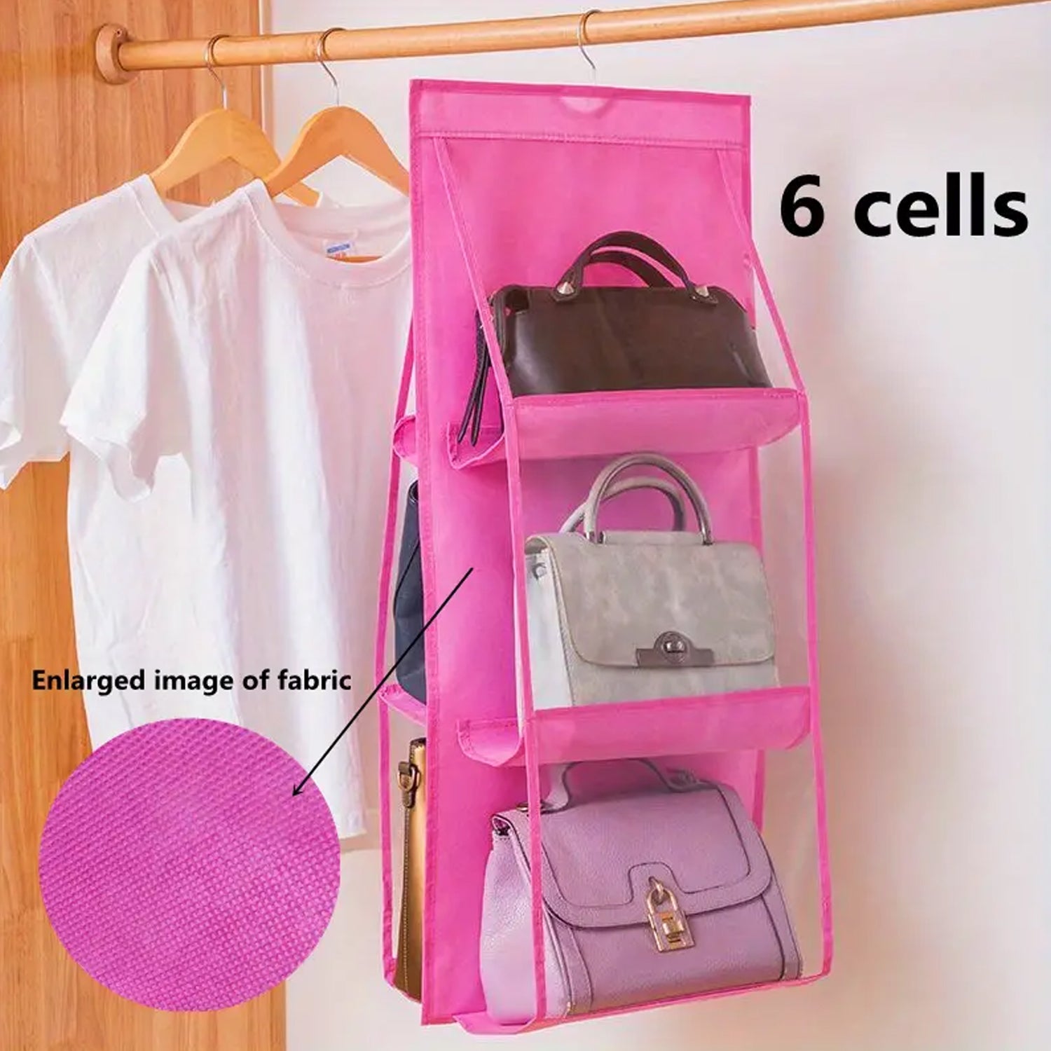 6 Pockets Hanging Purse Handbag Organizer Clear Hanging Shelf Bag (1 Pc) - Bhavnagar Deodap