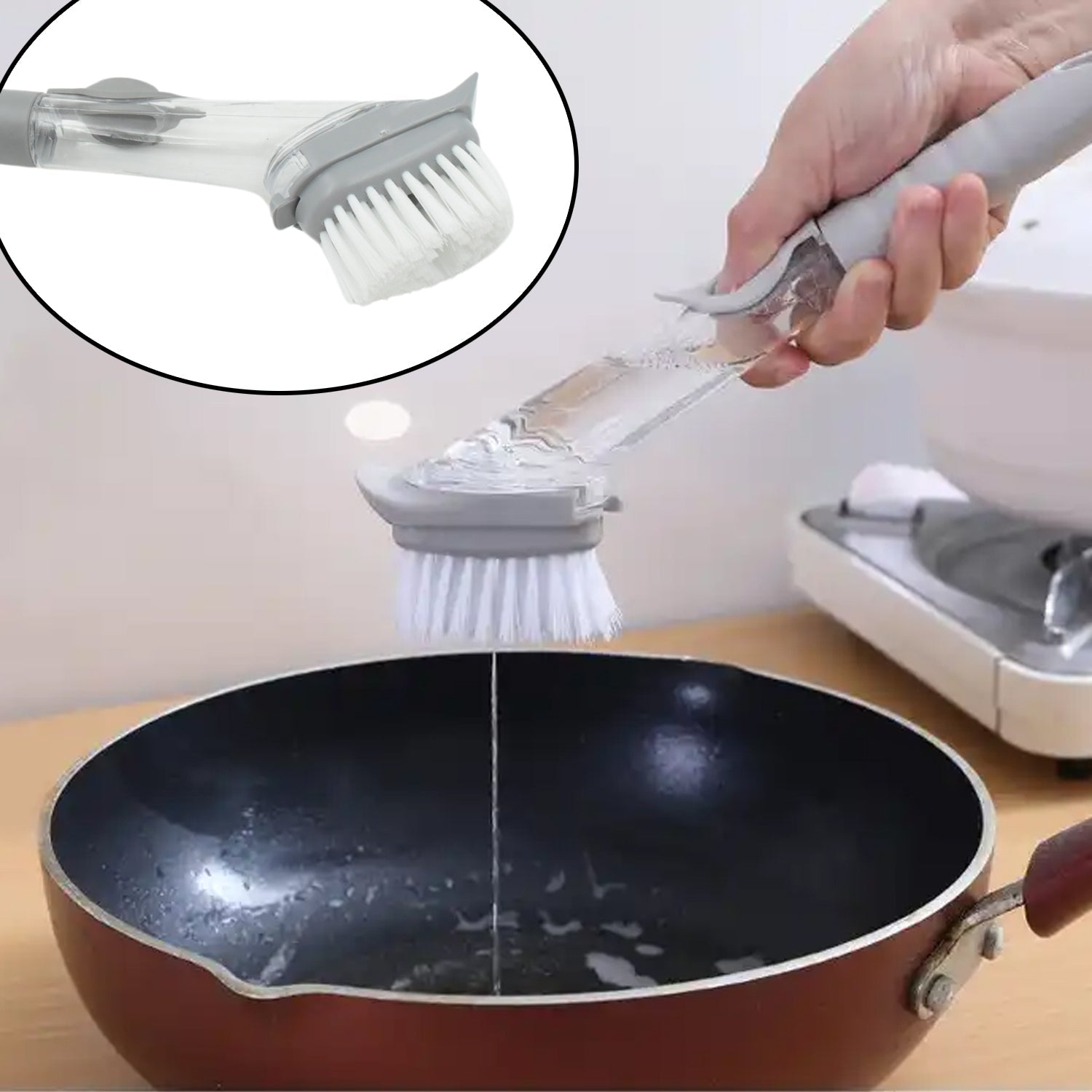 Home & Kitchen Cleaning Brushes, Scrubber, Soap Dispenser Scrub Brush for Pans Pots and Bathtub Sink (2 In 1) - Bhavnagar Deodap