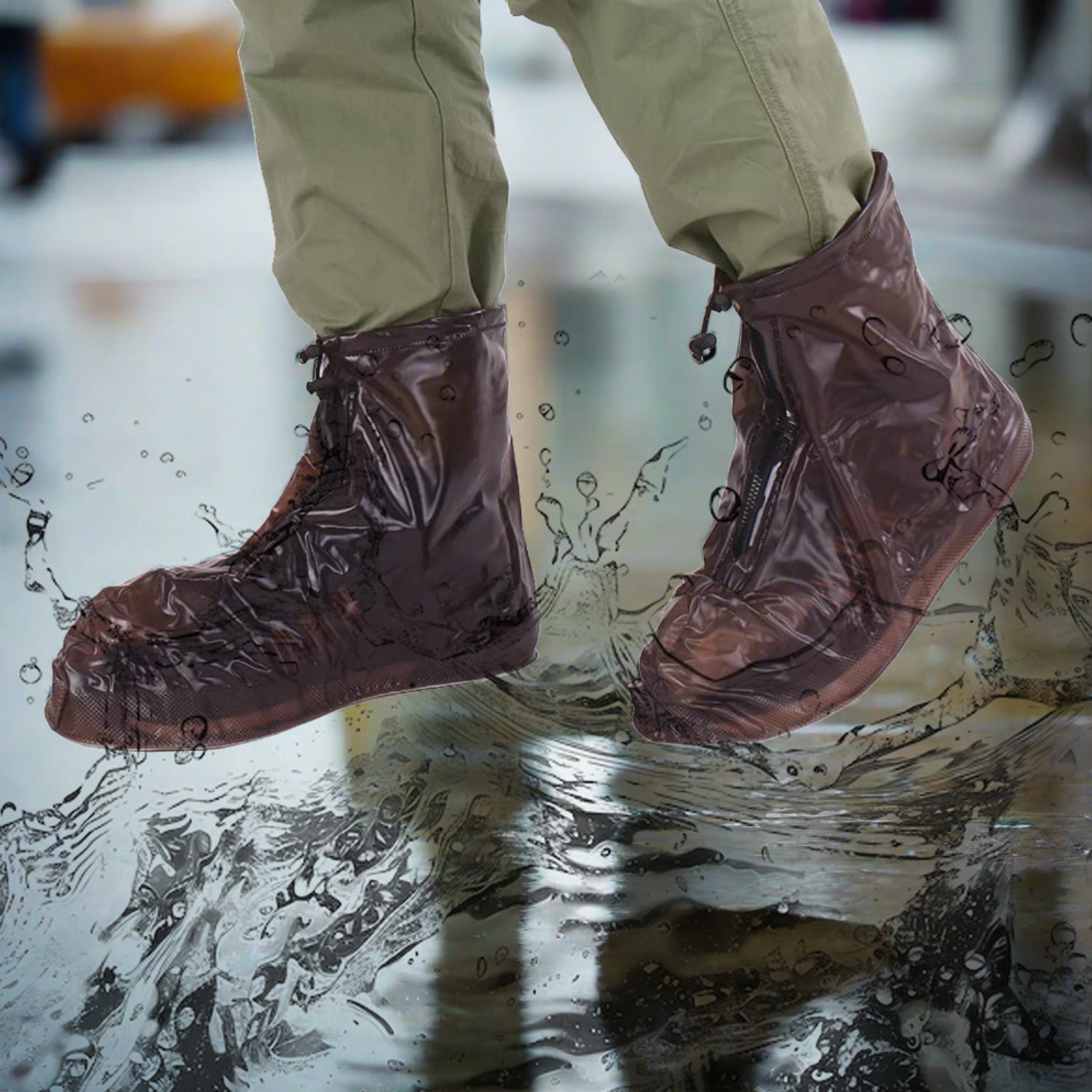 Plastic Shoes Cover Reusable Anti-Slip Boots Zippered Overshoes Covers Transparent Waterproof Snow Rain Boots for Kids / Adult Shoes, for Rainy Season (1 Pair / XXXL Size) - Bhavnagar Deodap