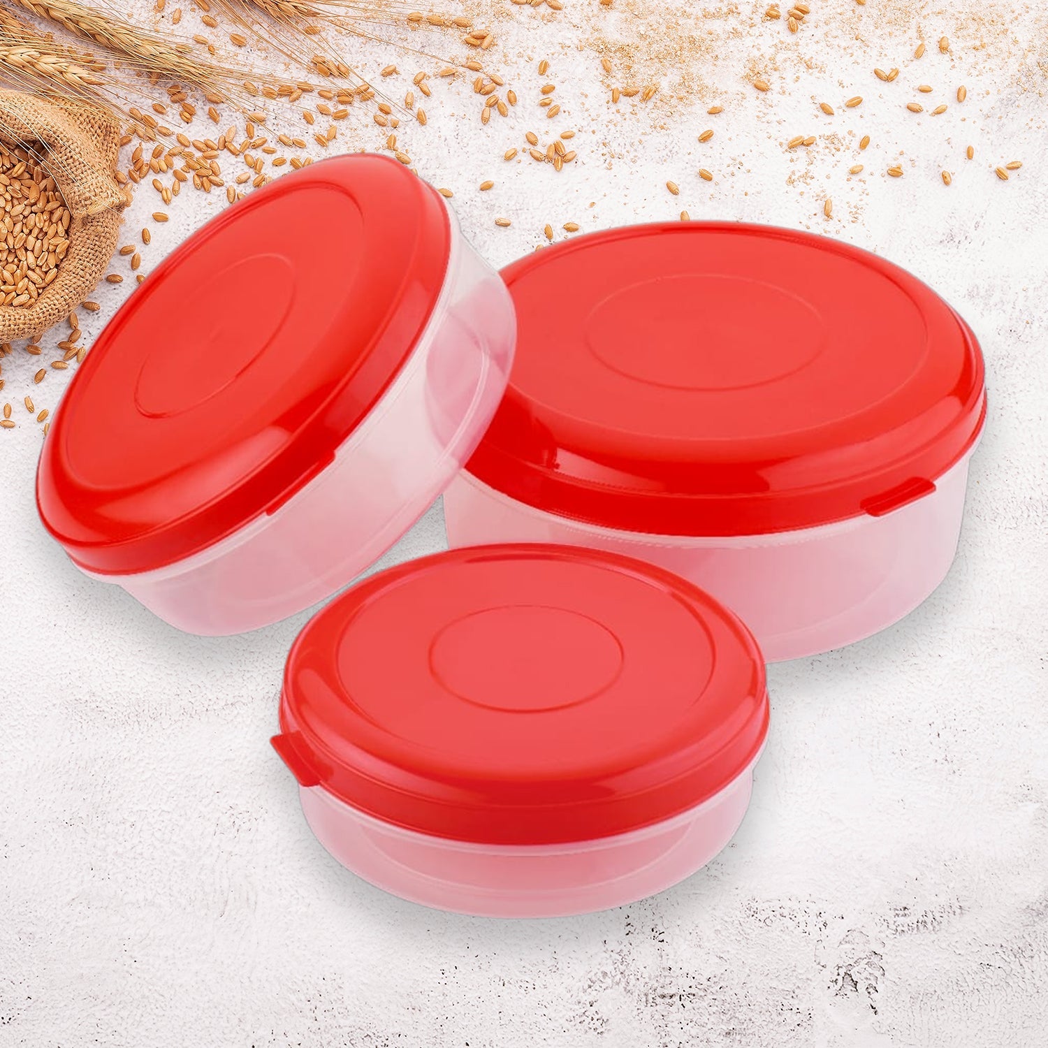 Heavy Plastic Material Stackable & Reusable Classic Round Plastic Big Storage Container Box For Kitchen & Home Organization (PACK OF 3) - Bhavnagar Deodap