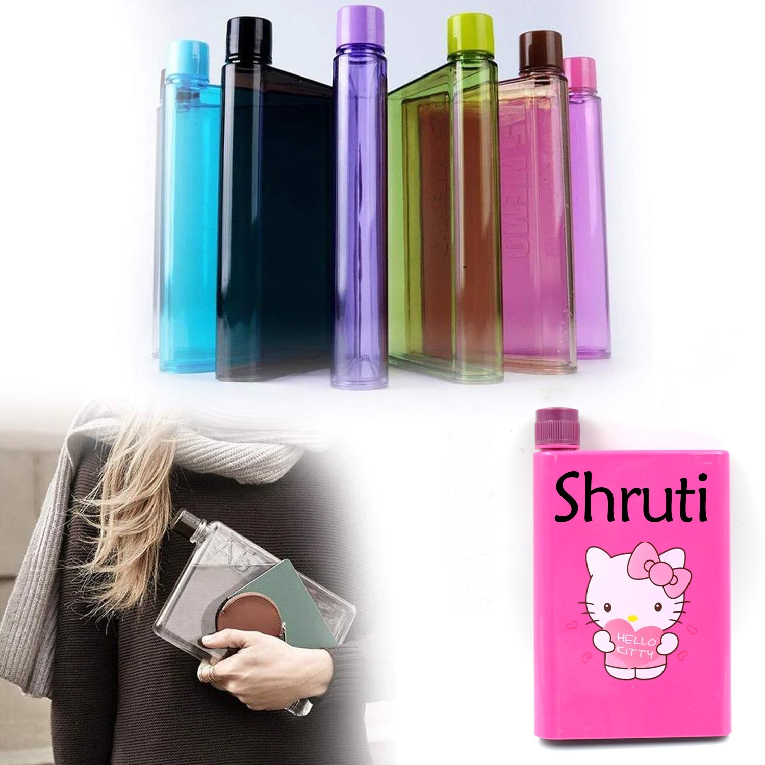 Customize Kitchen Storage A5 size Flat Portable NoteBook Shape Water Bottle With a Cartoon Character Design-Hello Kitty - For School Outdoors and Sports Return Gift/Birthday Gift (1 Pc 420ML) - Bhavnagar Deodap