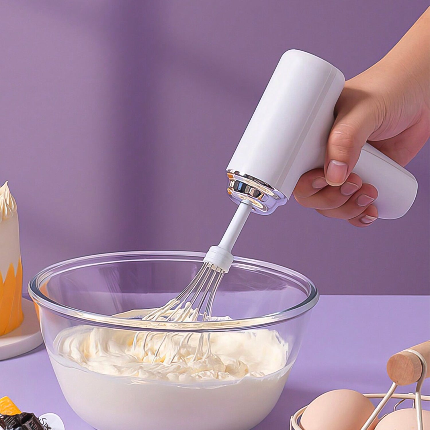 Wireless Hand Mixer, Charging Handheld  2pc portable Whisk Mini High Power Beater Baking Hand Held Mixer, Portable Kitchen Blender. - Bhavnagar Deodap