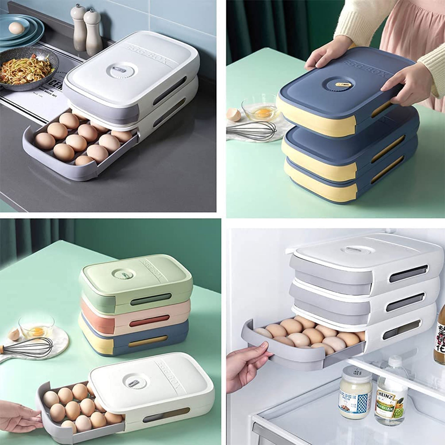 Egg Storage Box Plastic Egg Drawer Fridge Egg Organizer Egg Keeper Refrigerator Egg Drawer Plastic Egg Carton Covered Egg Holder Pantry Egg Bin Household Egg Tray (1 Pc) - Bhavnagar Deodap