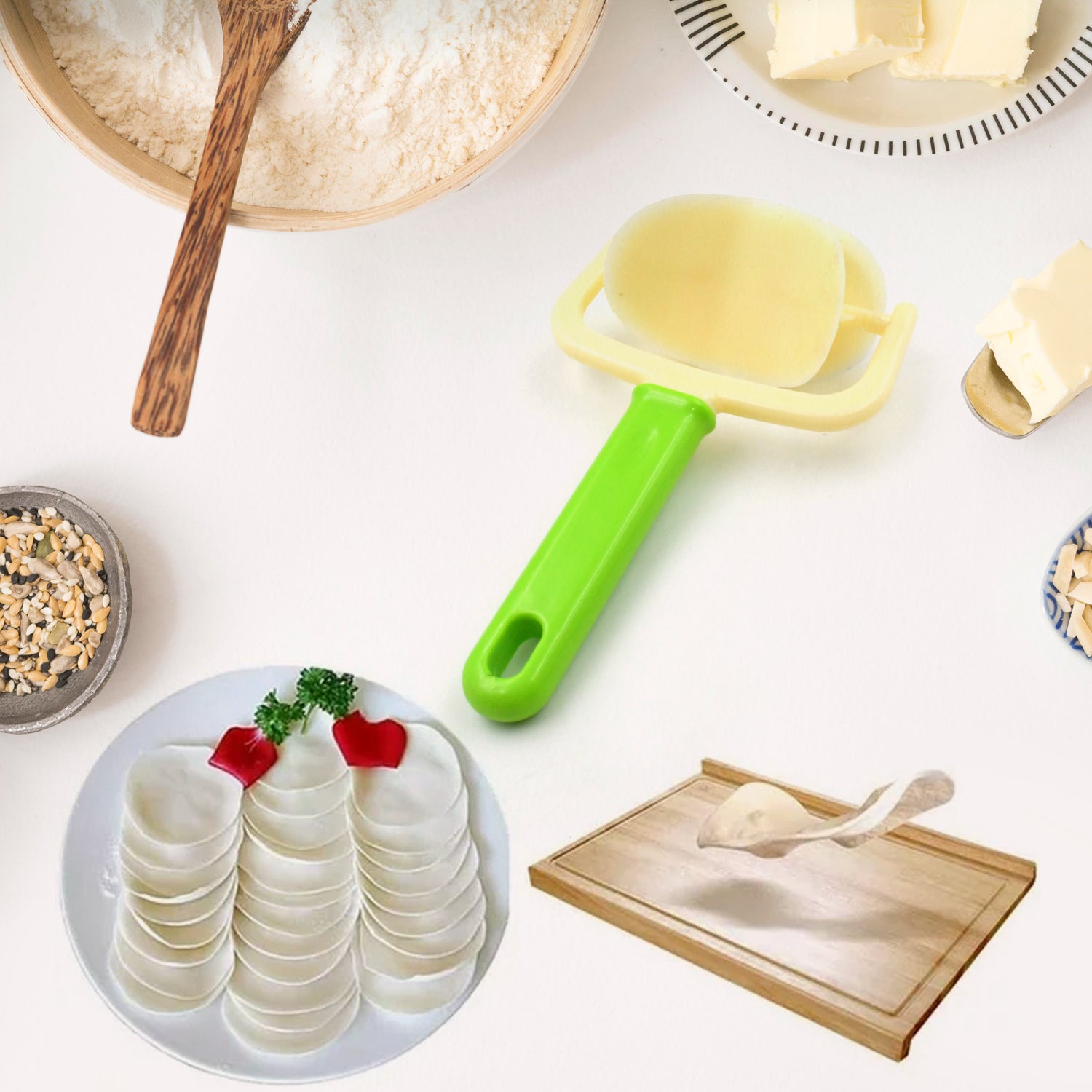 Plastic Round Roll Forming Cutter Cake Ball Tongs and Molds, Puri Cutter, Roller Machine for Baking Tools (1 Pc Mix Color) - Bhavnagar Deodap