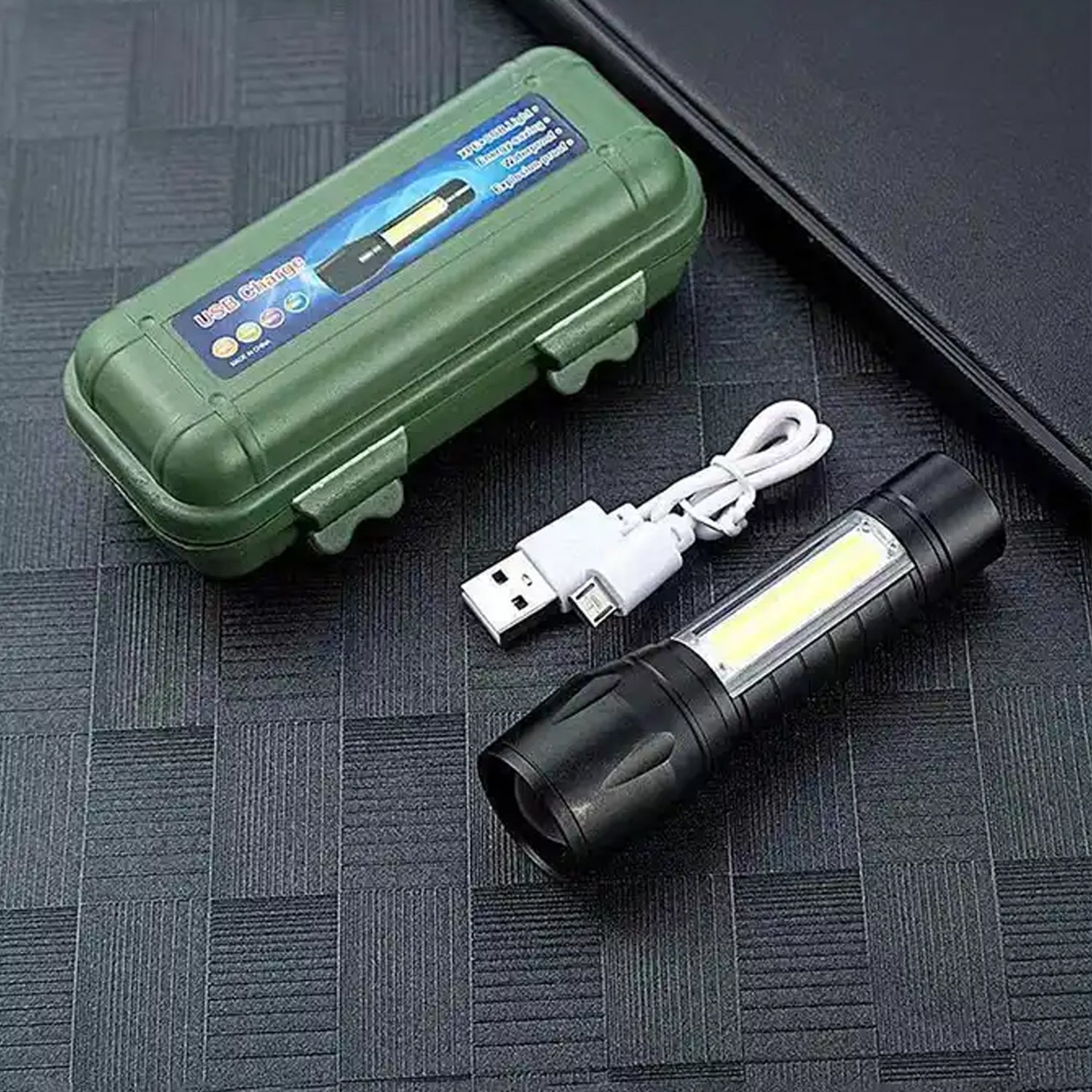 LED Flashlight Rechargeable USB Mini Torch, Ultra Brightest Zoom Flash Light Handheld Pocket Compact Portable Tiny Lamp with COB Side Lantern, High Power Tactical Travel Emergency Flashlights - Bhavnagar Deodap