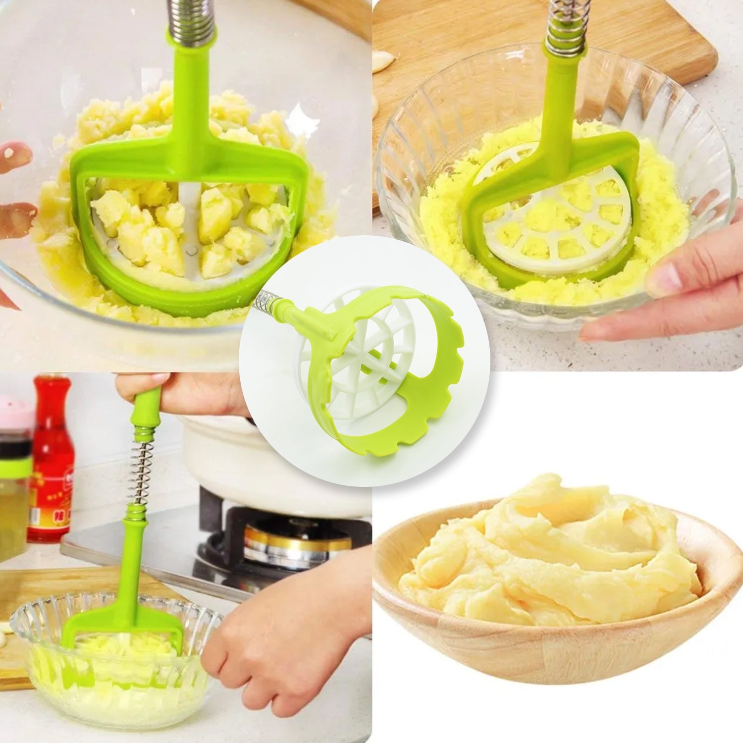 Multi Functional One-Handed Plastic Manual Mashed Potatoes Masher, Mash Sweet Potato Masher with Comfort Grip and Stainless-Steel Spring Design for Nonstick Pans (1 Pc) - Bhavnagar Deodap