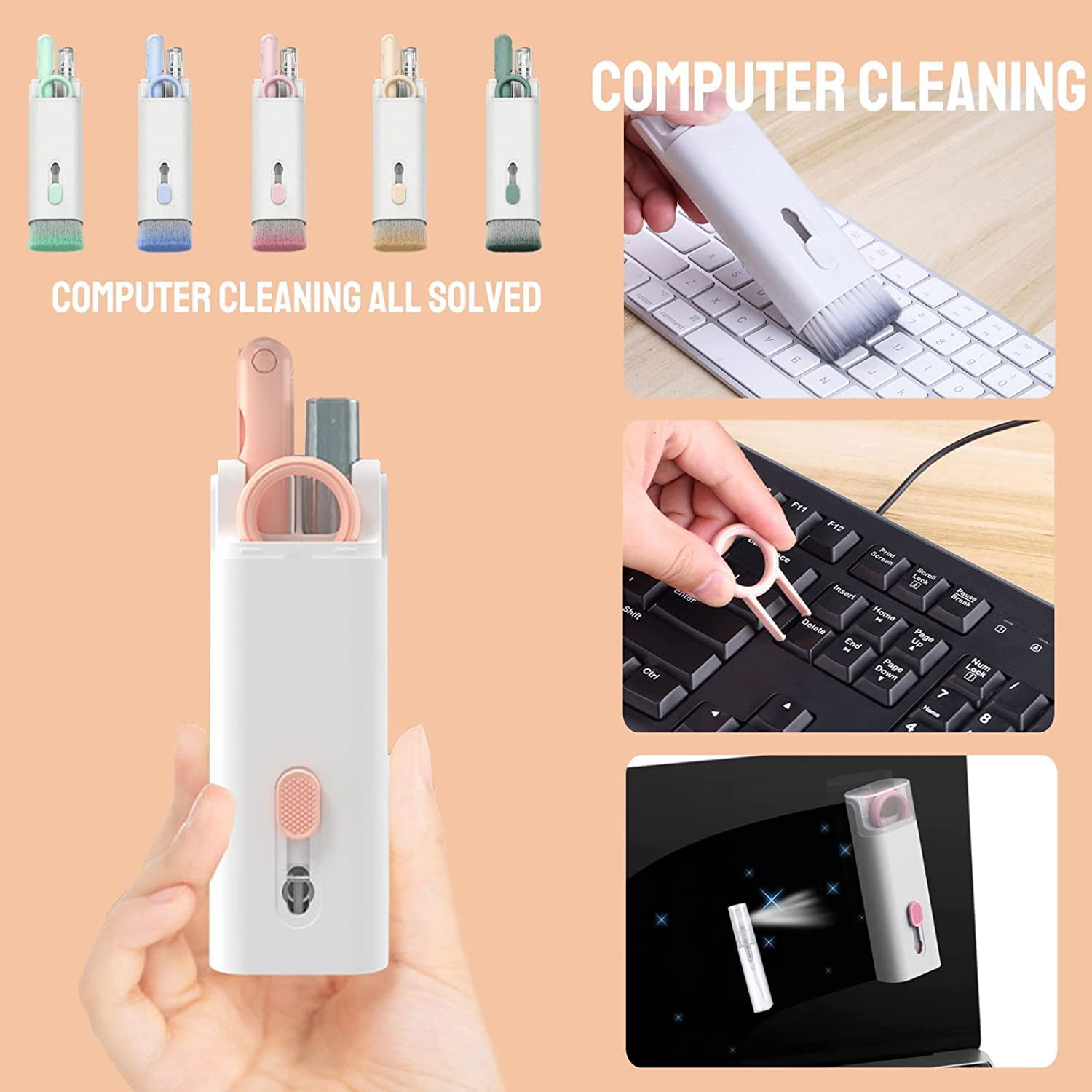 7 in 1 Electronic Cleaner kit, Cleaning Kit for Monitor Keyboard Airpods, Screen Dust Brush Including Soft Sweep, Swipe, Airpod Cleaner Pen, Key Puller and Spray Bottle   02 - Bhavnagar Deodap