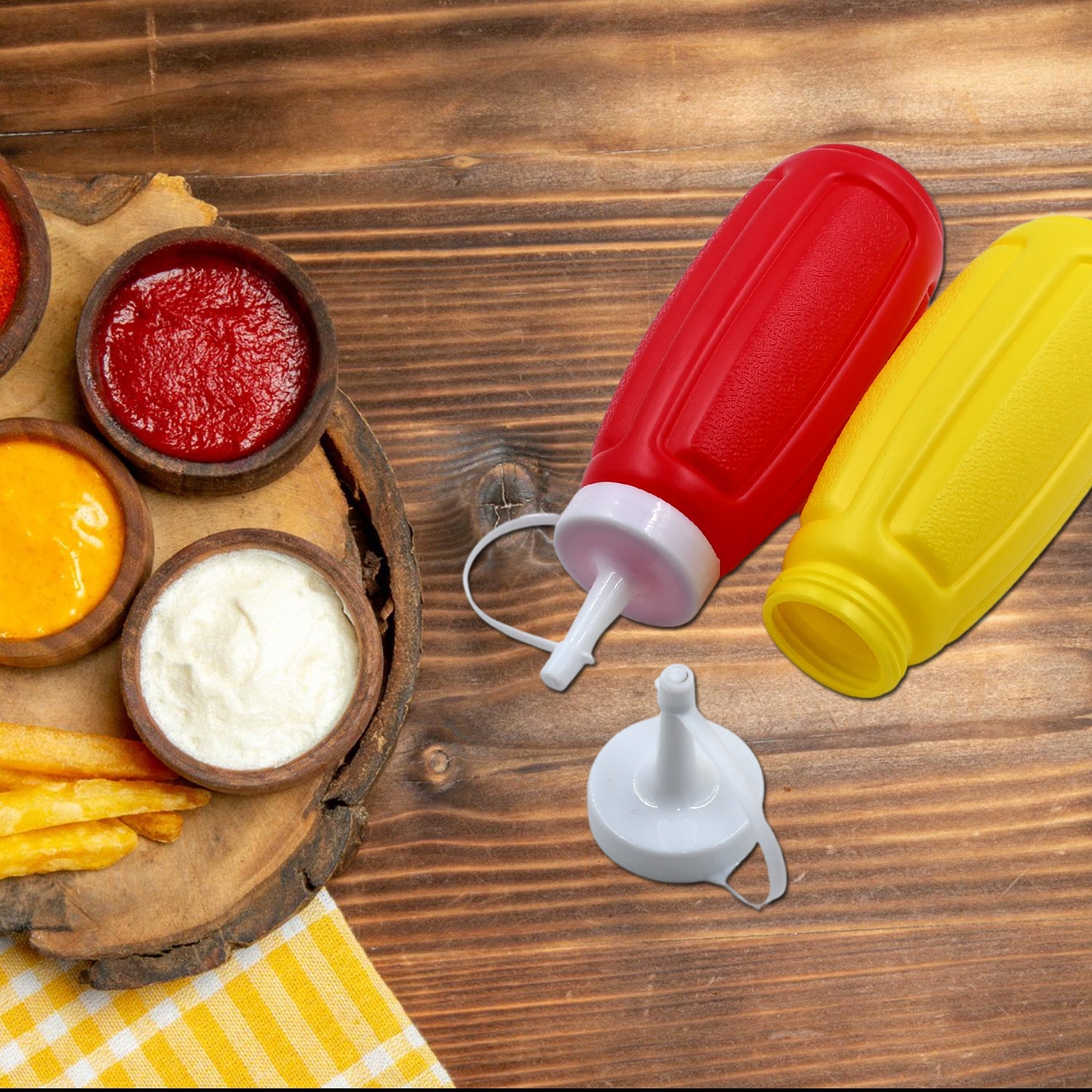 Plastic Squeeze Bottle Ketchup Mustard Honey Sauce Dispenser Bottle ( 2 Pc Set ) - Bhavnagar Deodap