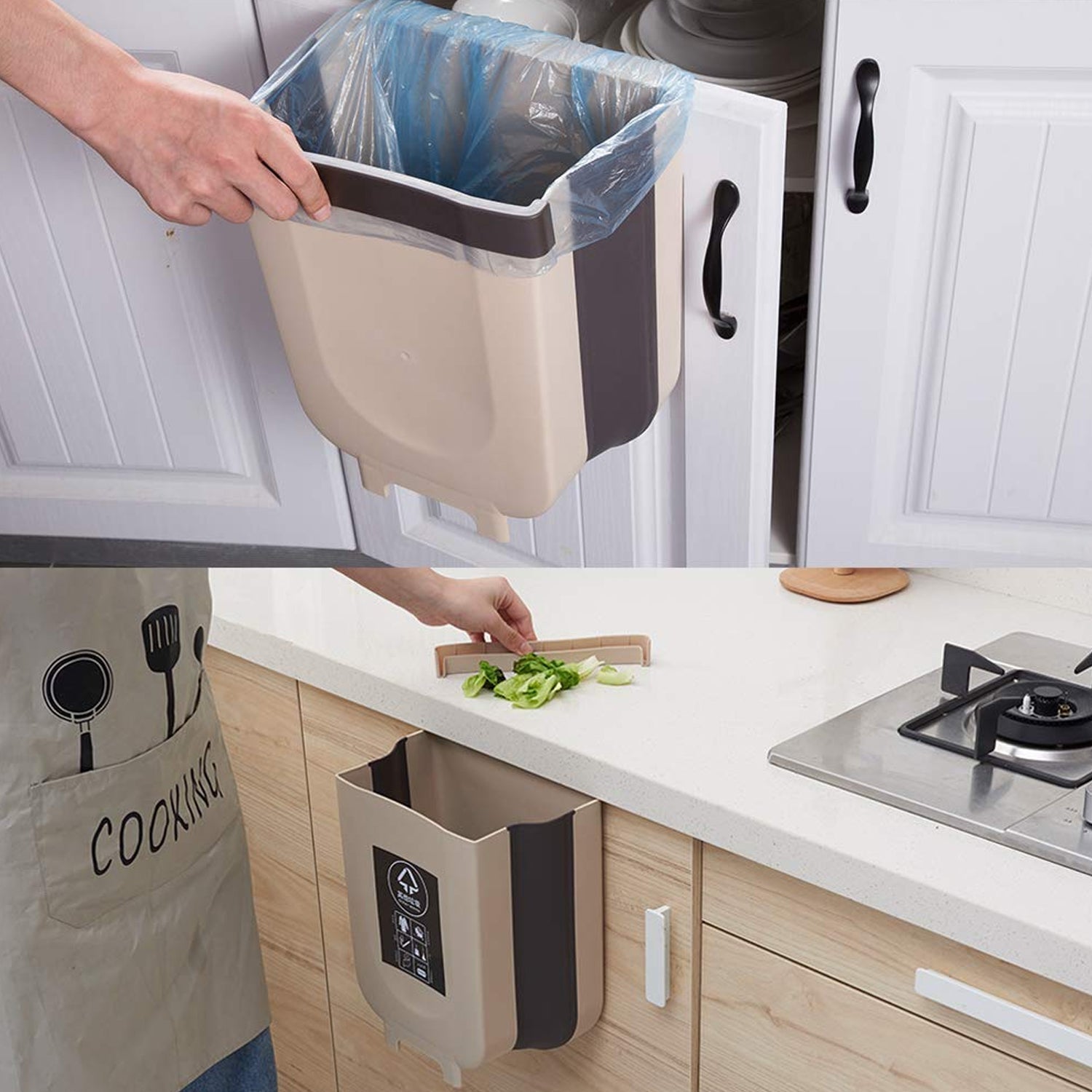 Hanging Trash Can for Kitchen Cabinet Door, Small Collapsible Foldable Waste Bins, Hanging Trash Holder for Bathroom Bedroom Office Car, Portable. - Bhavnagar Deodap