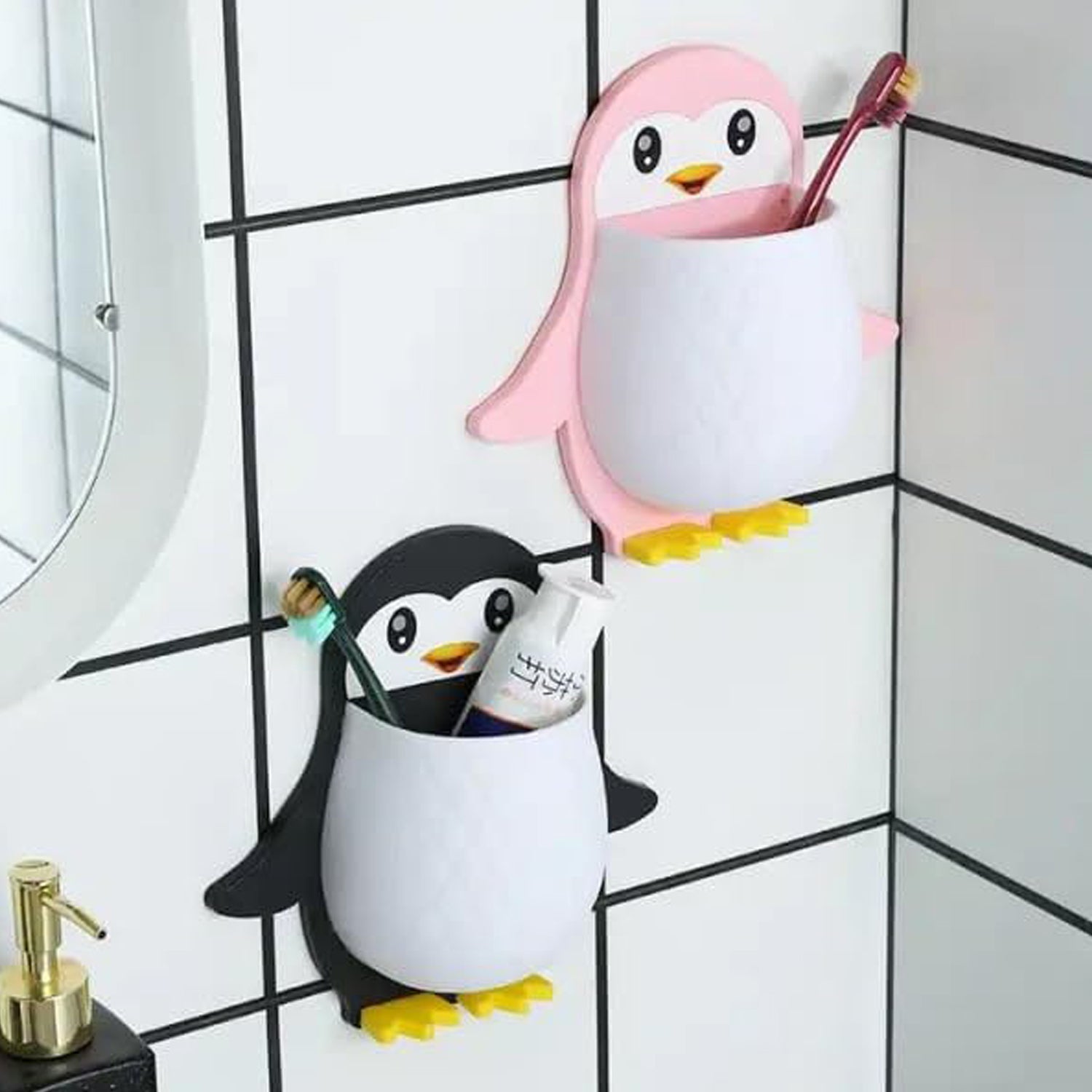Penguin Storage Box, Adhesive Remote Case, Electric Toothbrushes Holder, Universal Controller Holder, Wall Nightstand, Office Plastic Wall Mount - Bhavnagar Deodap