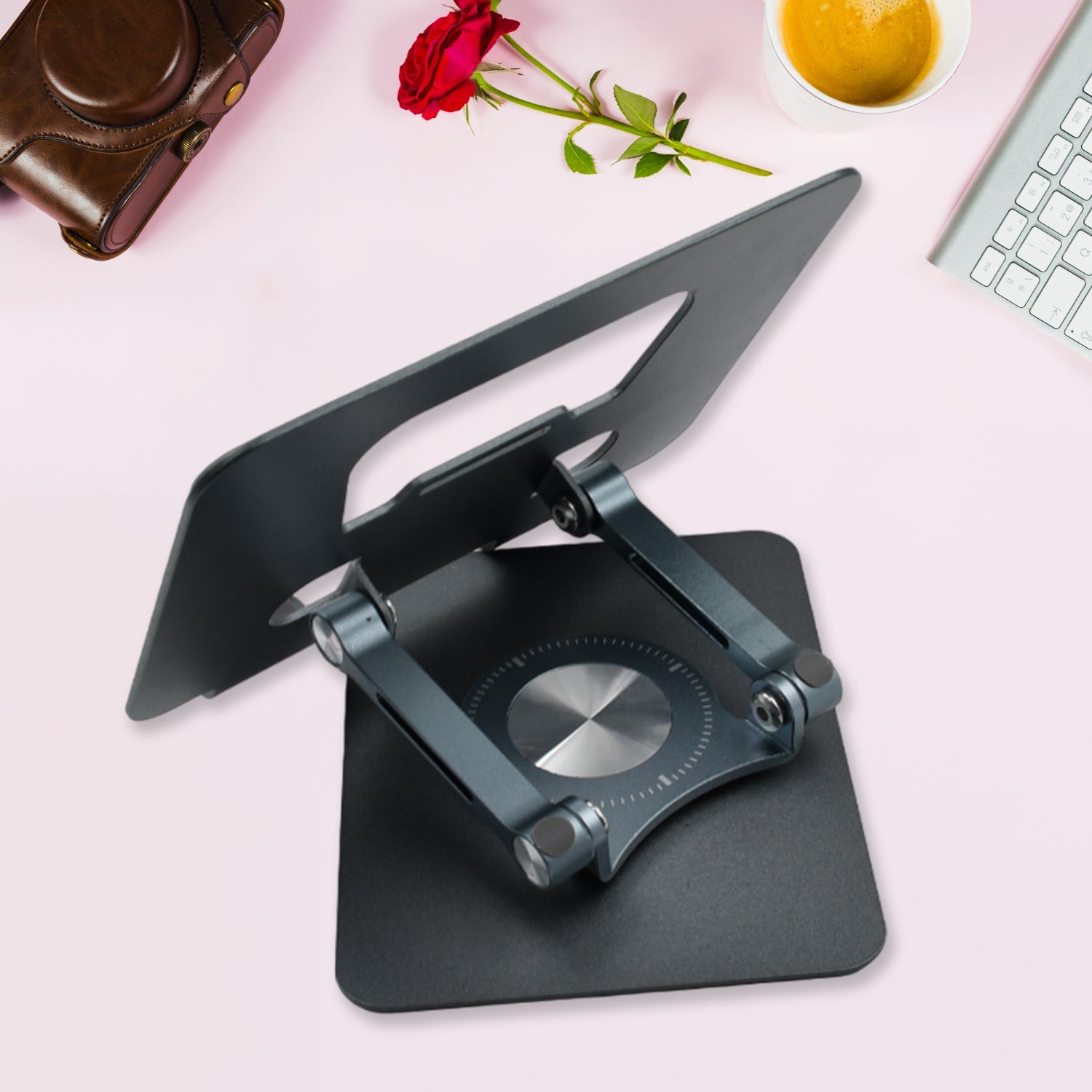 360° Rotating Tablet Stand Metal Alloy Adjustable Height Rotation Bracket, Suitable For tablet Computers for Desk Ergonomic Foldable Metal Tablet Holder/Tablets/Mobile Phones - Bhavnagar Deodap