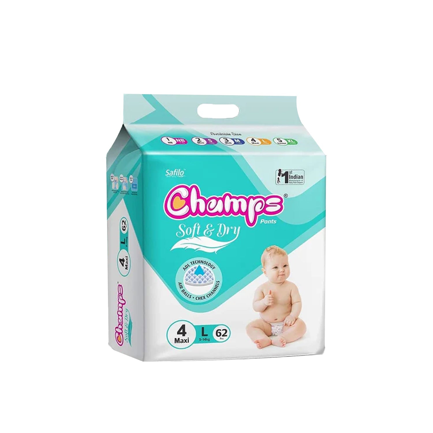 Champs Soft and Dry Baby Diaper Pants 62 Pcs (Large Size  L62) - Bhavnagar Deodap