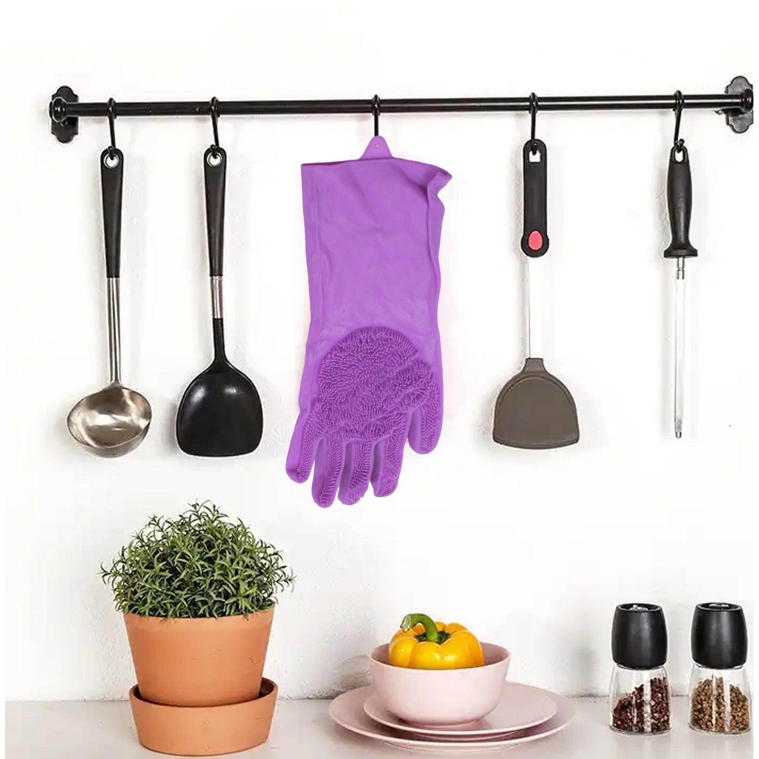 Single Left-Handed Silicone Dishwashing Glove: Scrubber, Reusable, Kitchen Cleaning - Bhavnagar Deodap