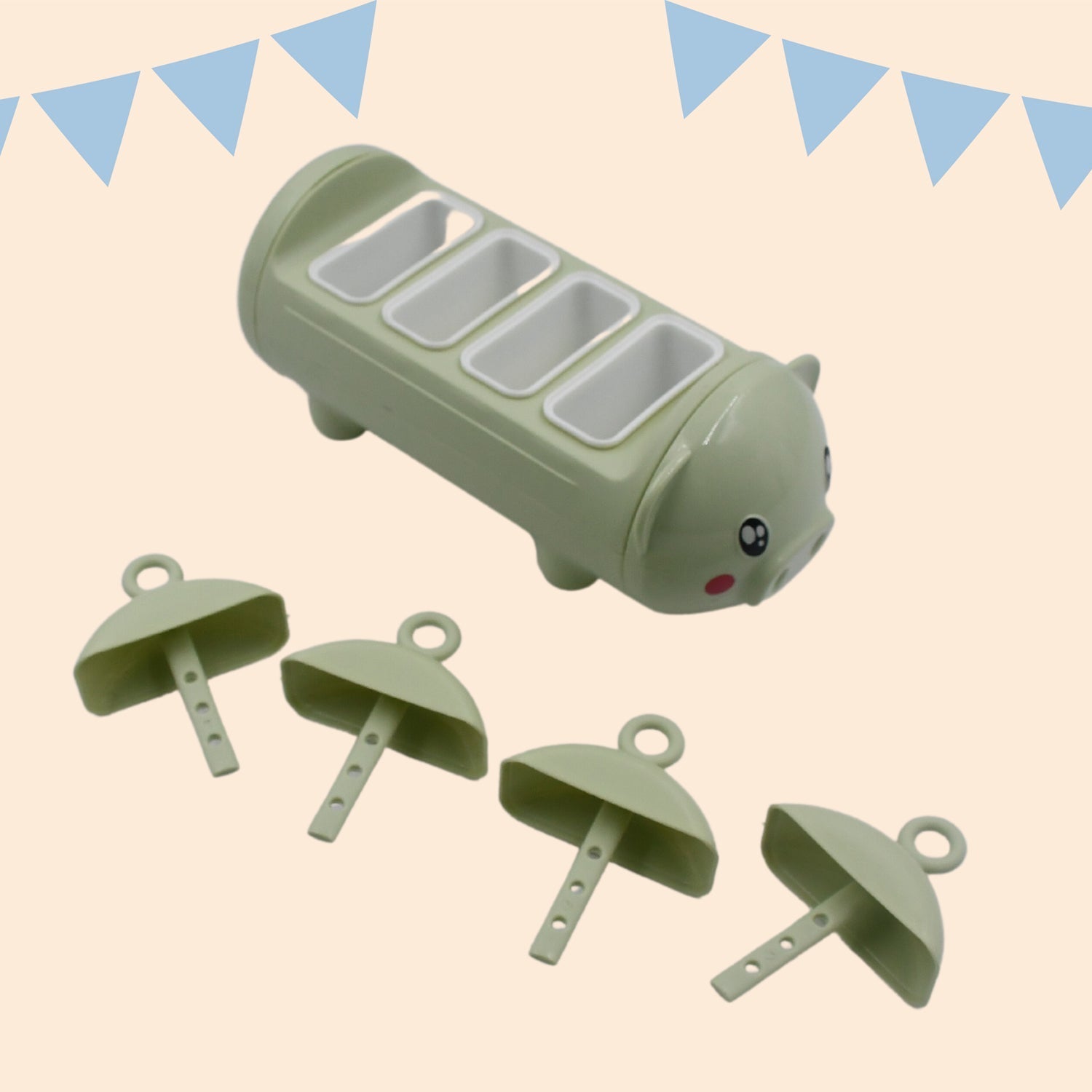 Pig Shape Mold Ice Candy, Popsicle Mold Ice, Plastic Ice Candy Maker Kulfi Maker Molds Set with 4 Cups - Bhavnagar Deodap