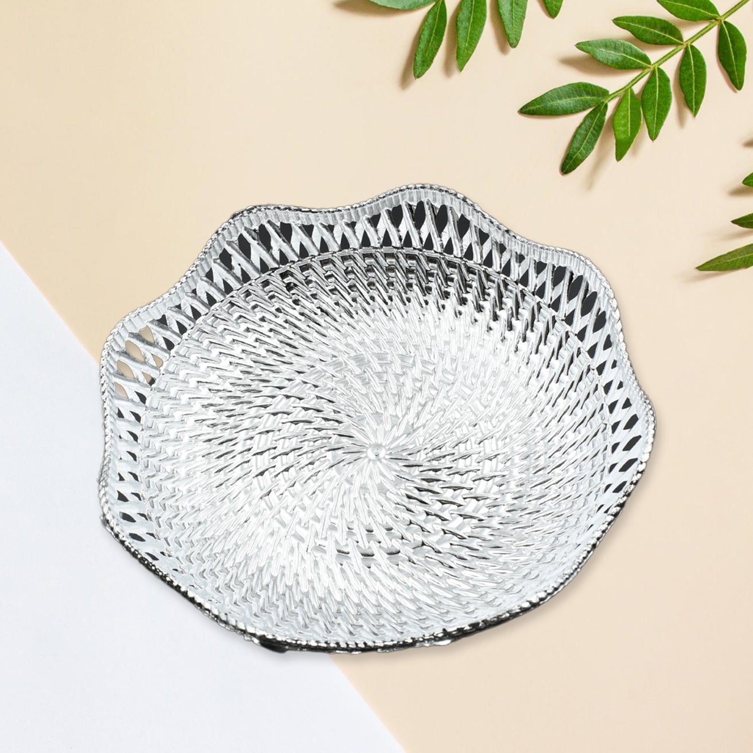 Round Serving Tray, Traditional Serving Tray, Multipurpose Serving Tray, Decorative Serving Platters, Mukhwas Serving Tray (1 Pc) - Bhavnagar Deodap