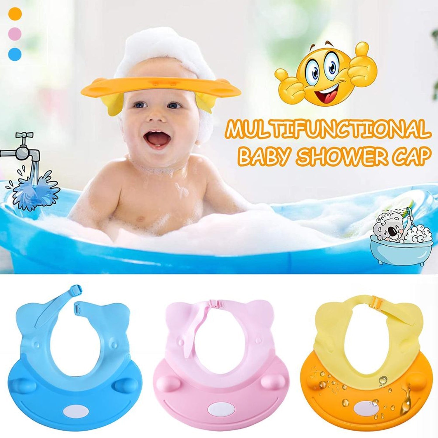 Silicone Baby Shower Cap Bathing Baby Wash Hair Eye Ear Protector Hat for New Born Infants babies Baby Bath Cap Shower Protection For Eyes And Ear. - Bhavnagar Deodap
