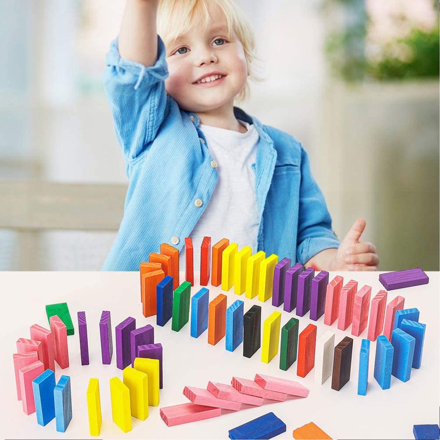 4439 120Pc Dominoes Blocks Set Multicolor Wooden Toy Building Indoor Game Toy. 