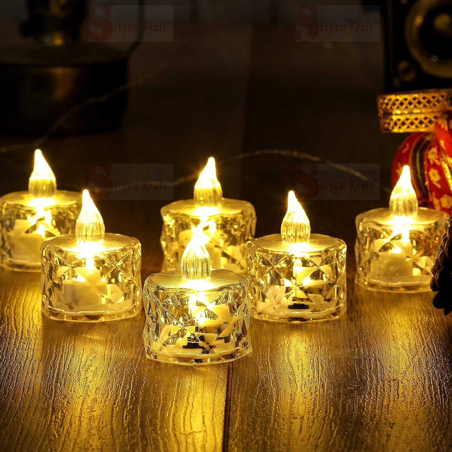 12 Pcs Flameless and Smokeless Decorative Acrylic Candles Transparent Led Tea Light Candle for Gifting, House, Diwali, Christmas, Festival, Events Decor Candles - Bhavnagar Deodap