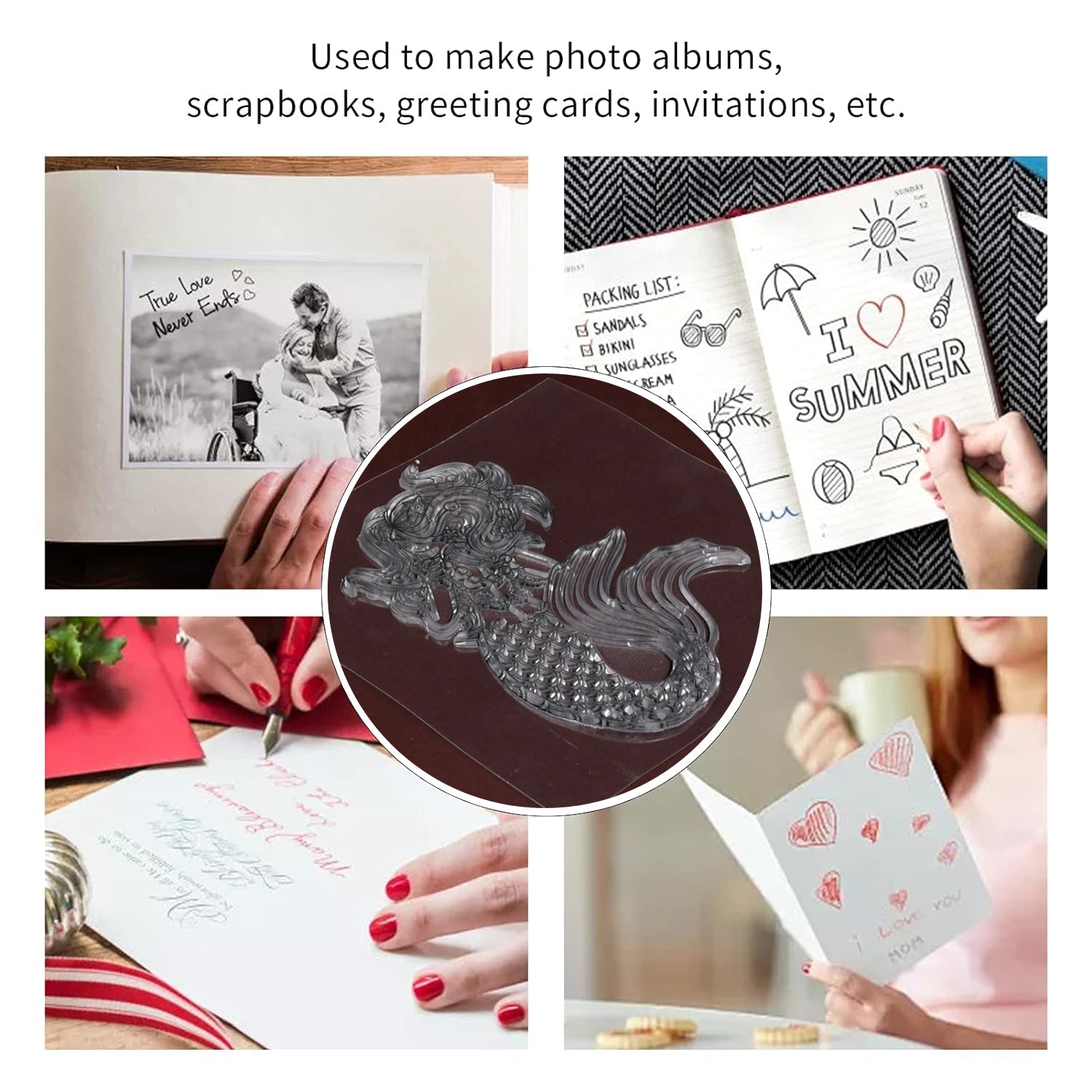 Reusable Rubber Stamp, TPR Stamp DIY Accessories Good Stamping Effect DIY Transparent Stamp Stick Repeatedly for Envelope for Diary for Invitation Letter, Photo Album Decoration for Paper Crafts (Mix Design / 1 Set) - Bhavnagar Deodap