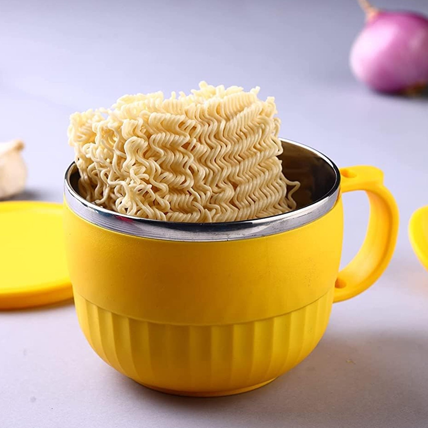 Maggie Bowl with Lid and Handle, Soup Bowls for Easy Perfect Breakfast Cereals, Fruits, Ramen, Beverages, Essentials, Dishwasher Safe Double Layer - Bhavnagar Deodap