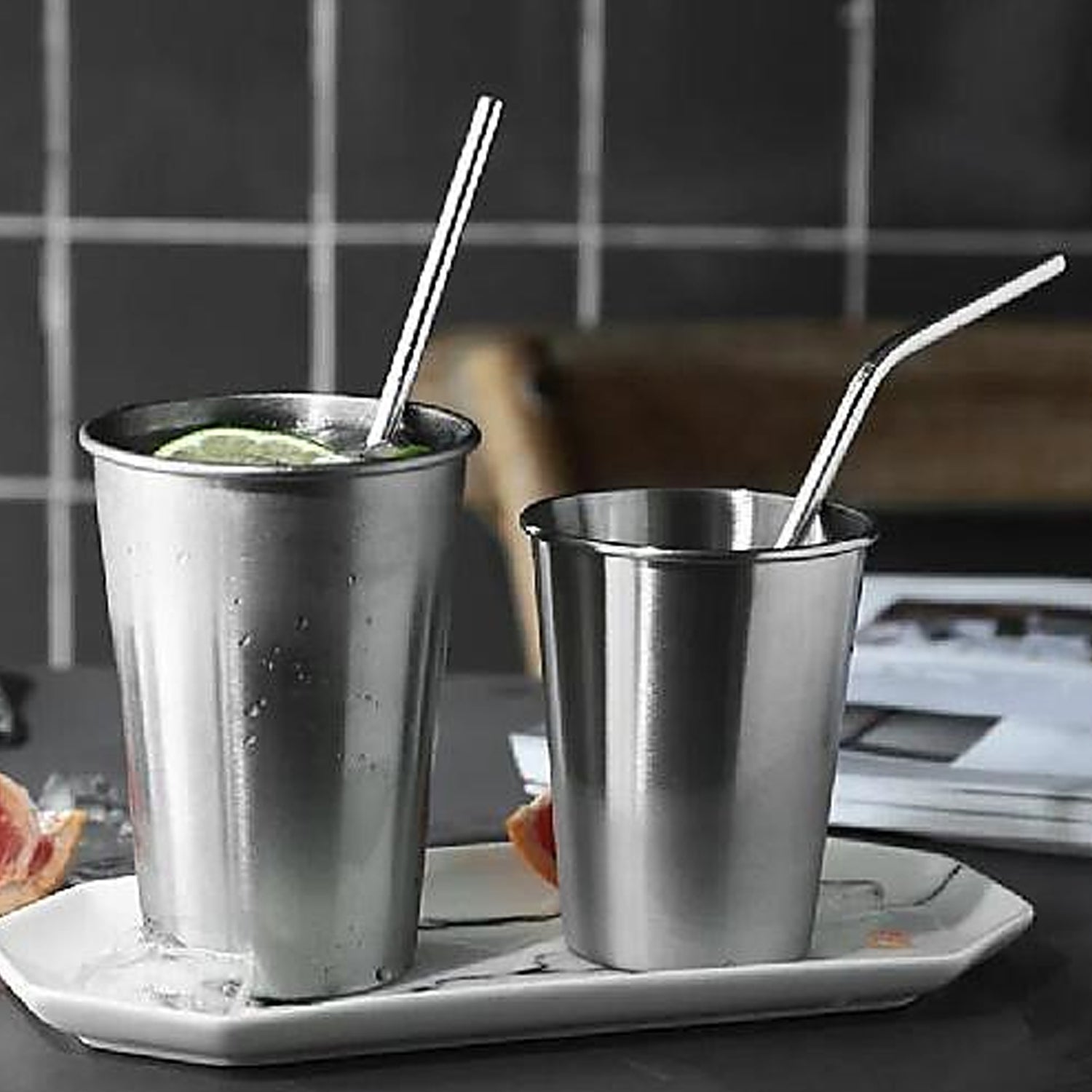 Reusable Stainless Steel Straws with Travel Case Cleaning Brush Eco Friendly Extra Long Metal Straws Drinking Set of 4 (2 Straight straws, 1 Bent straws, 1 Brush) - Bhavnagar Deodap
