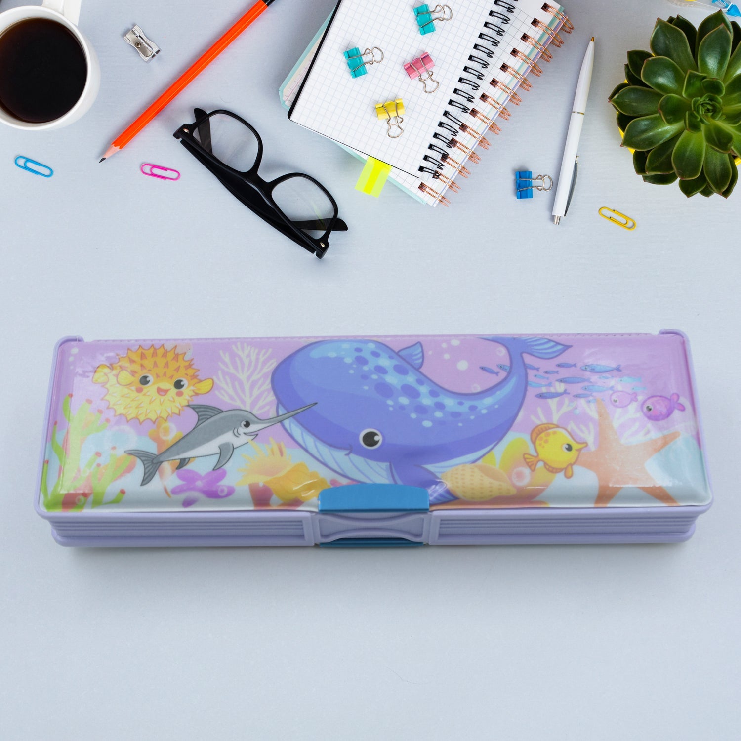 Multipurpose Compass Box, Plastic Double Deck Pencil Case with 2 Compartments, Supplies Utility Box Storage Organizer, Pencil Box for School, Cartoon Printed Pencil Case for Kids, Birthday Gift for Girls & Boys - Bhavnagar Deodap