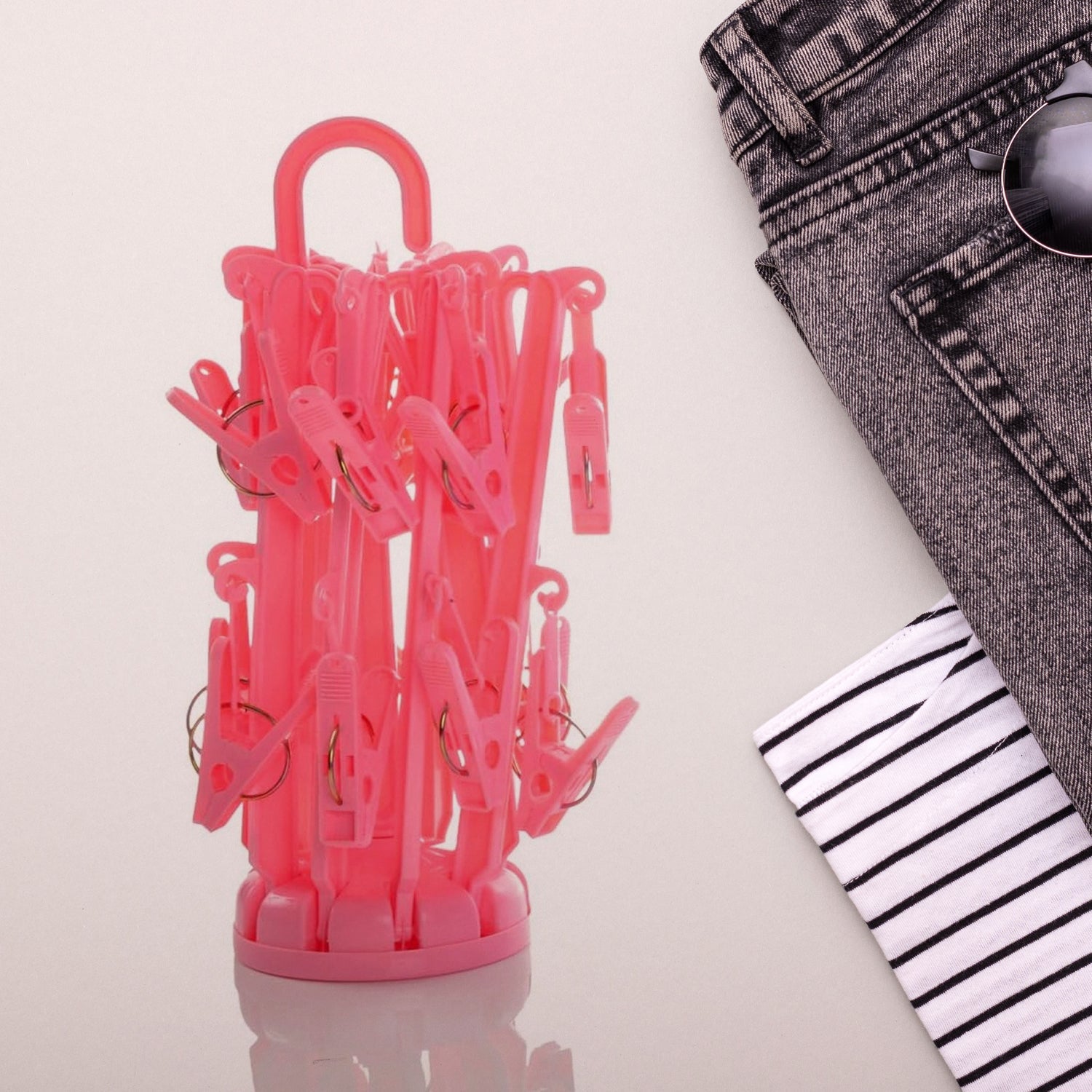 Plastic Foldable Underwear Hanging Dryer Clothes Clips Hanger Drying Rack, Clothes Hangers with 16 Clips, Clip Hanger Drip Hanger for Drying Underwear, Baby Clothes, Socks, Bras, Towel, Cloth Diapers, Gloves - Bhavnagar Deodap