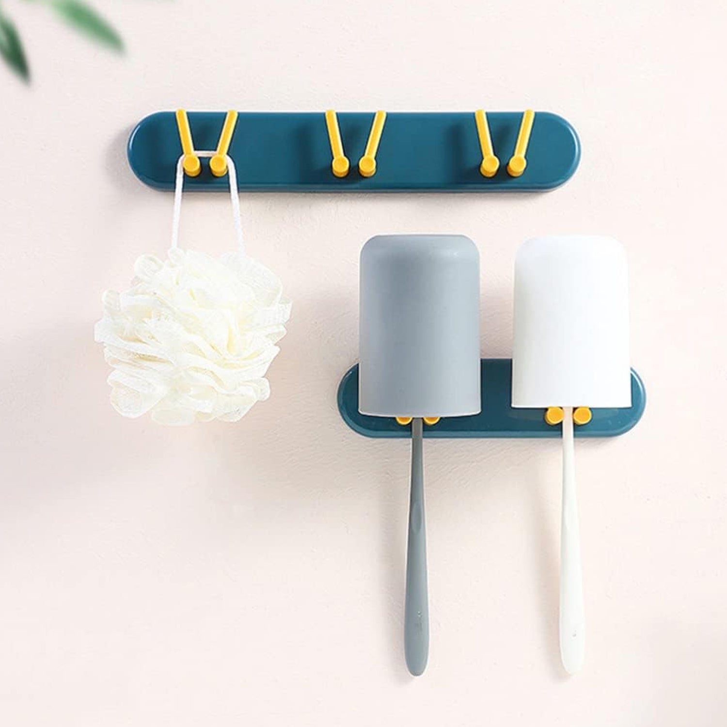 Toothbrush Holder Plastic Bathroom Accessories Organizer Wall Mounted Hanging Mount Shelf & Hooks (1pc) - Bhavnagar Deodap