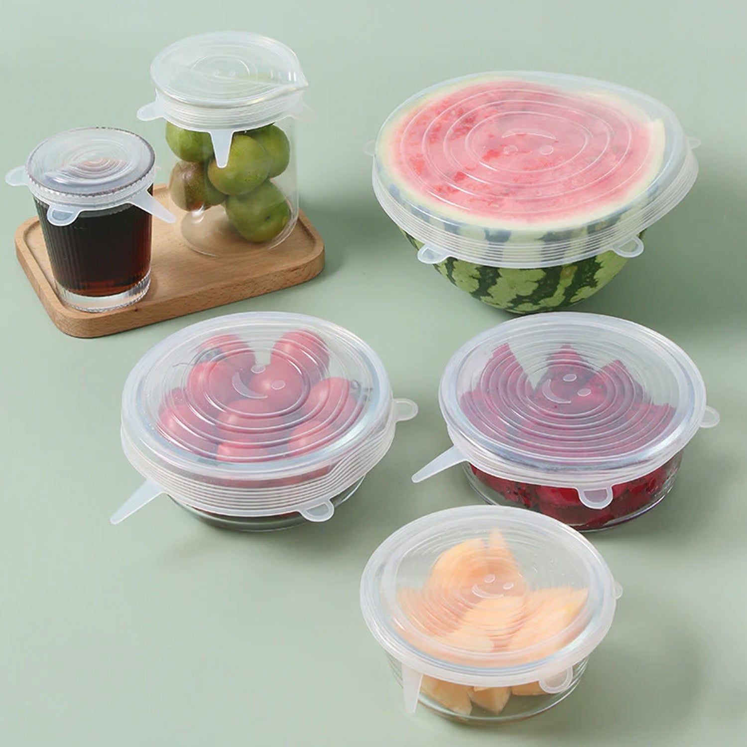 Silicone Stretch Lids, Food Cover For Freezer Microwave Oven Dishwasher Safe Fresh-Keeping Flexible Covers for Utensils, Dishes, Plates Jars, Cans, Mugs, Bowl Covers Food Safety Seal Lids (6 Pcs Set /95 Gm ) - Bhavnagar Deodap