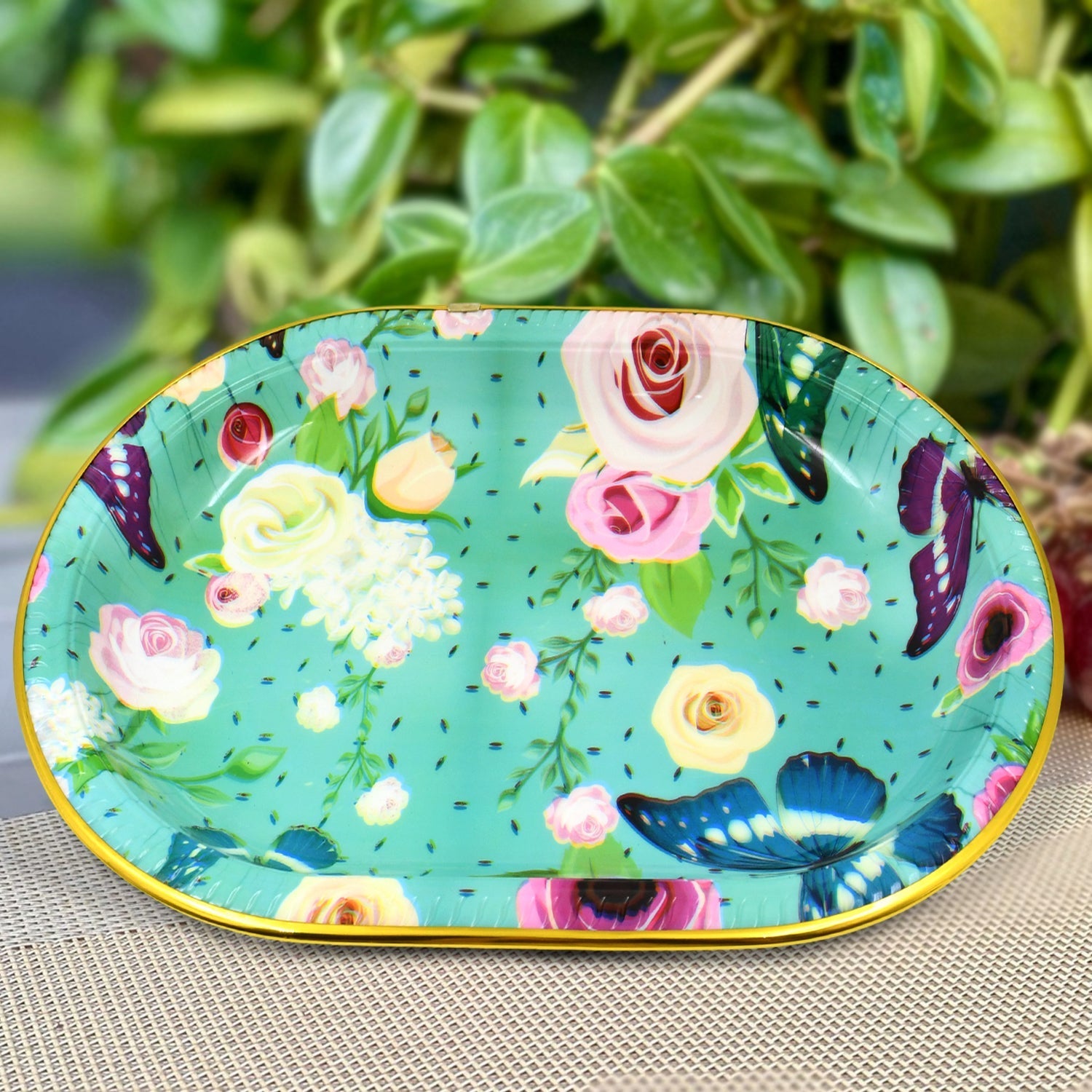 Plastic Flower Printed Design Serving Tray (3 Pcs Set / Mix Color) - Bhavnagar Deodap