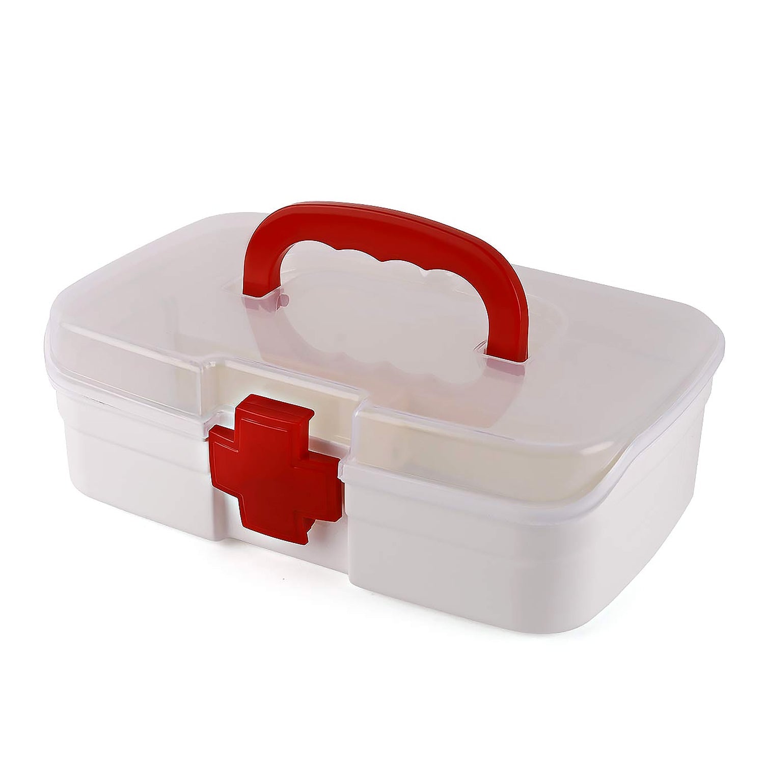 3 Compartment Medical Box, 1 Piece, Indoor Outdoor Medical Utility, Medicine Storage Box, Detachable Tray Medical Box Multi Purpose Regular Medicine, First Aid Box with Handle, Transparent Lid & Color Box  - Bhavnagar Deodap