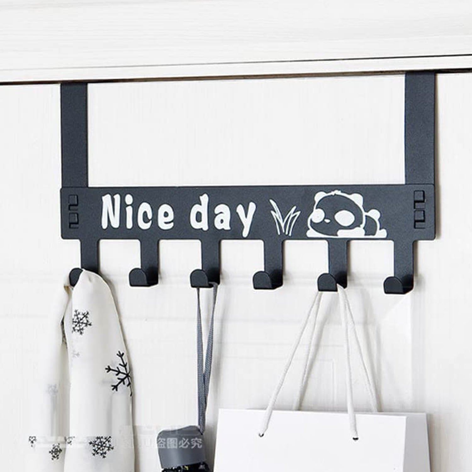 Heavy-Duty Carbon Steel Cartoon Nice Day Over Door Hook Hanger Rack, Towel Hanger, Removable Door Hook, Coat, Scarf, Cloths Hanger (1 pc / 6 Hook) - Bhavnagar Deodap