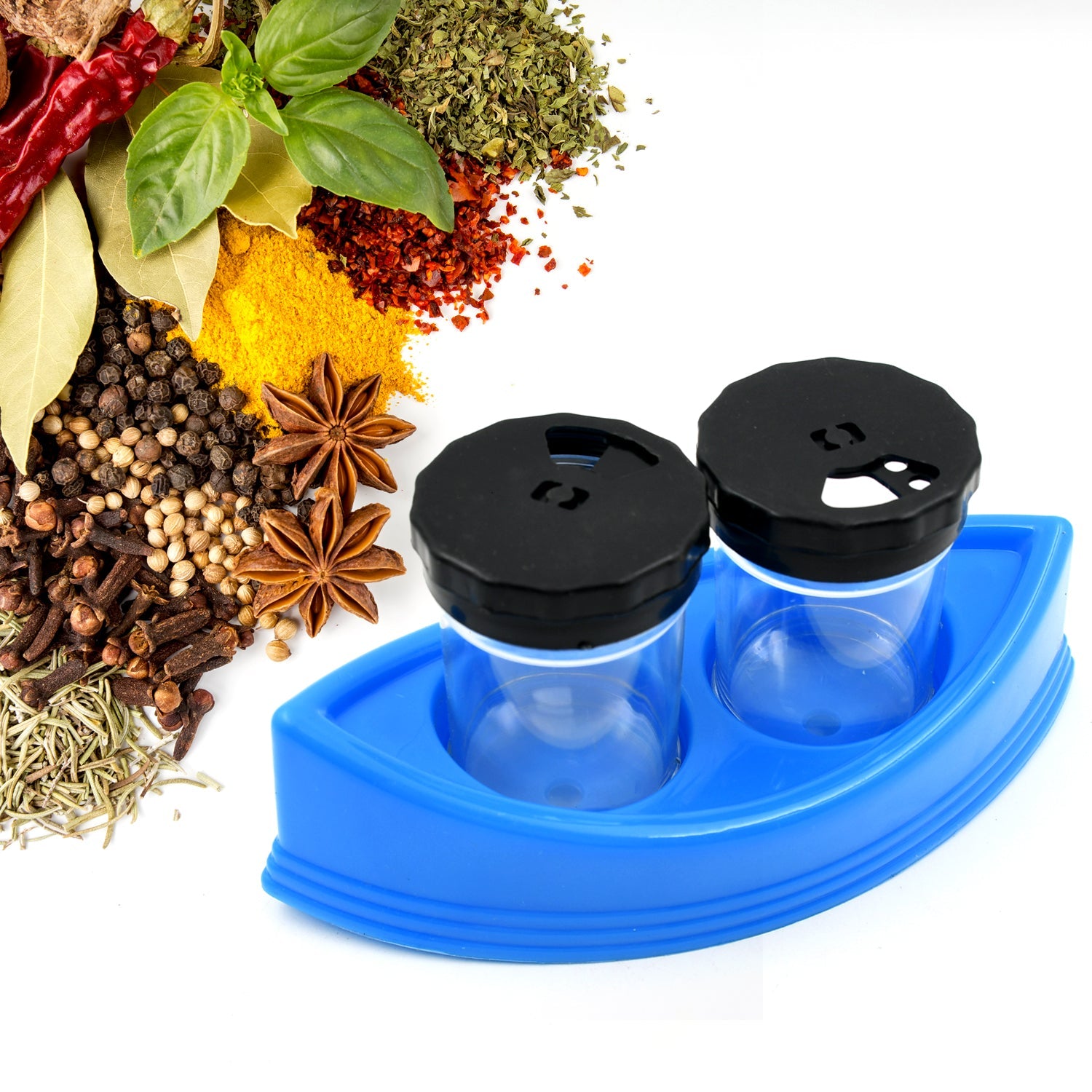 2 in 1 Boat Shaped Stand Salt Pepper Shaker Container Set with Stand for Dining Table Moisture-Proof Plastic Cap Clear Heavy Plastic Material Dispensers for Home & Kitchen - Bhavnagar Deodap