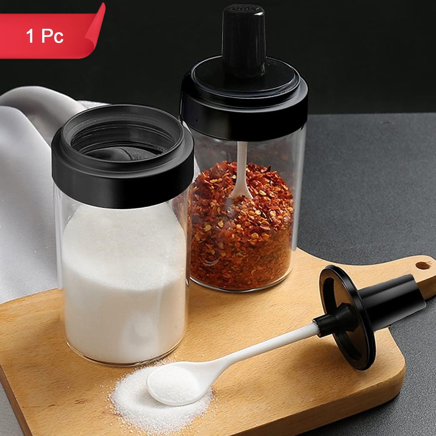 Multipurpose Masala Glass Jar Set with Wooden Tray