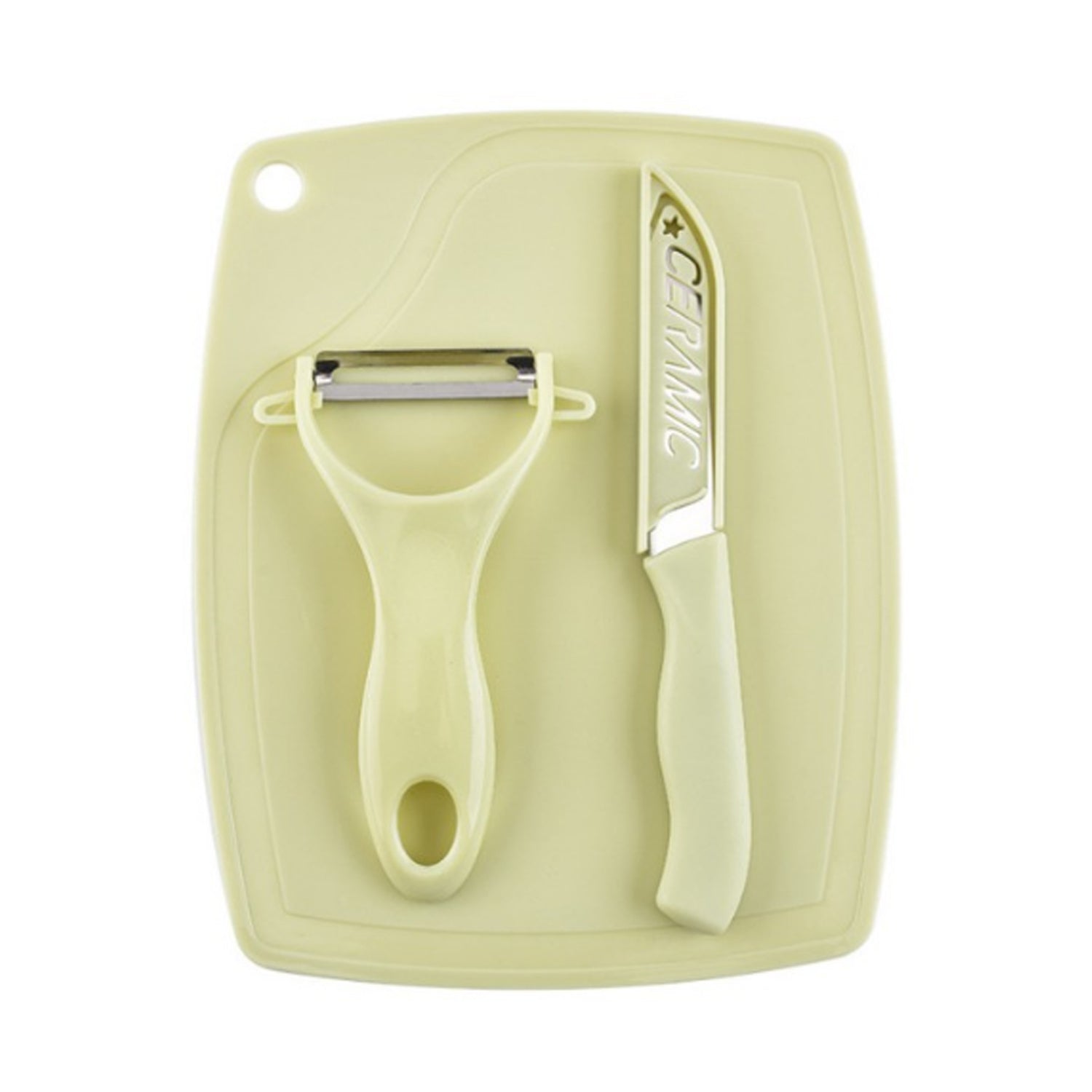 Plastic Kitchen Peeler - Green & Classic Stainless Steel 3-Piece Knife Set Combo - Bhavnagar Deodap