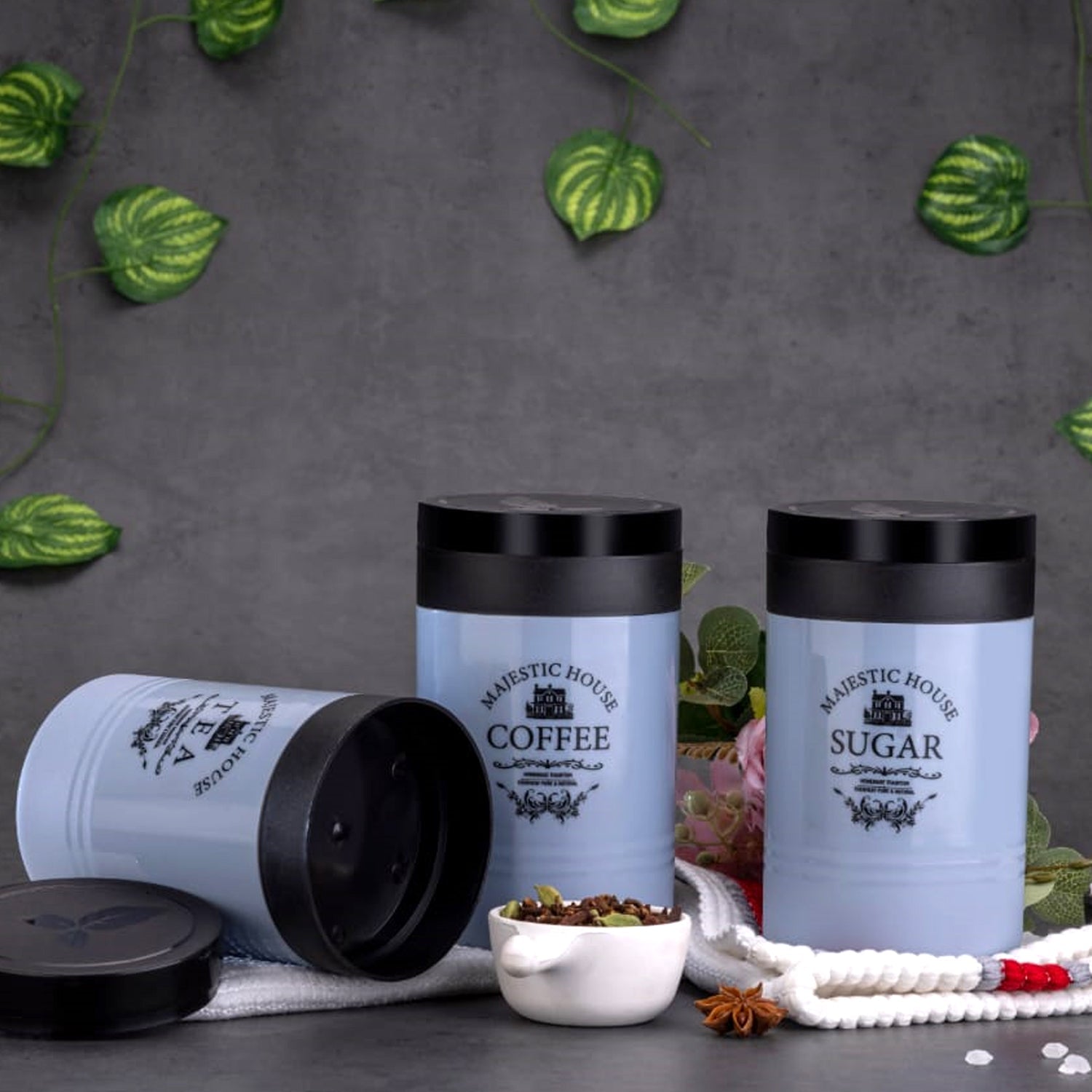 Accurate Seal Tea Sugar Coffee Container - 3 Pcs Plastic Damru Shaped Tea, Coffee, Sugar Canisters Jar, New Airtight Food Seal Containers for Salt, Dry Fruit, Grocery Multicolor (3 Pcs Set) - Bhavnagar Deodap