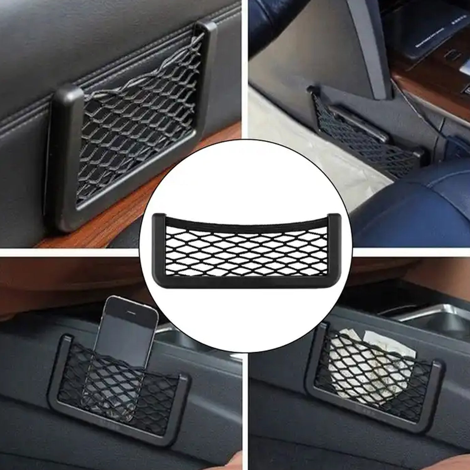 Car Storage Organize Car String Bag Car Seat Side Storage, Net Bag Mesh Pocket Organizer Stick-on for Purse Bag Phone, Special Adhesive Car Mesh Storage for Car for Interior Organizer - Bhavnagar Deodap