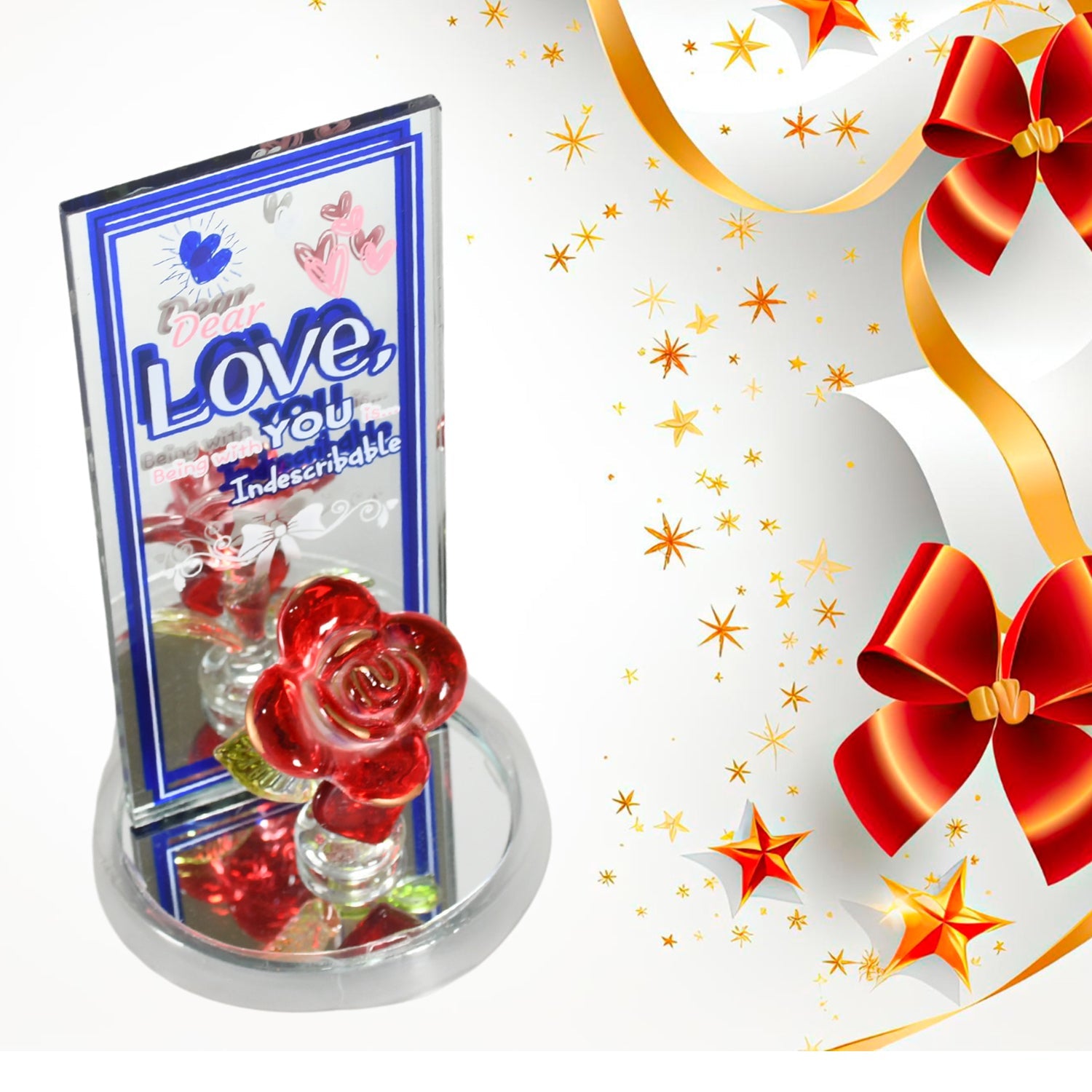 Lovely Rose Gift Showpiece, Love showpiece Valentine's Day Gift, Cute Anniversary, Wedding, Birthday, Boyfriend, Husband Romantic Unique Gift Set, Home Decoration Gift Set (1 Pc) - Bhavnagar Deodap