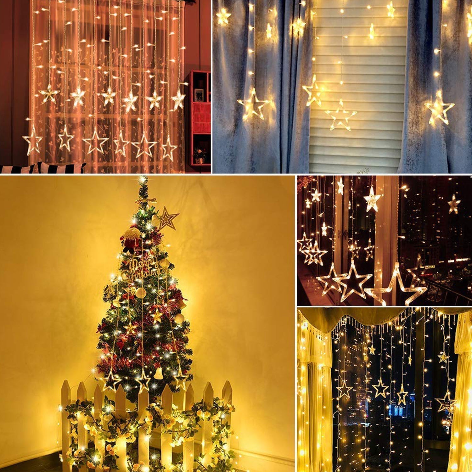 12 Stars Curtain String Lights, Window Curtain Lights with 8 Flashing Modes Decoration for Festivals-11 - Bhavnagar Deodap