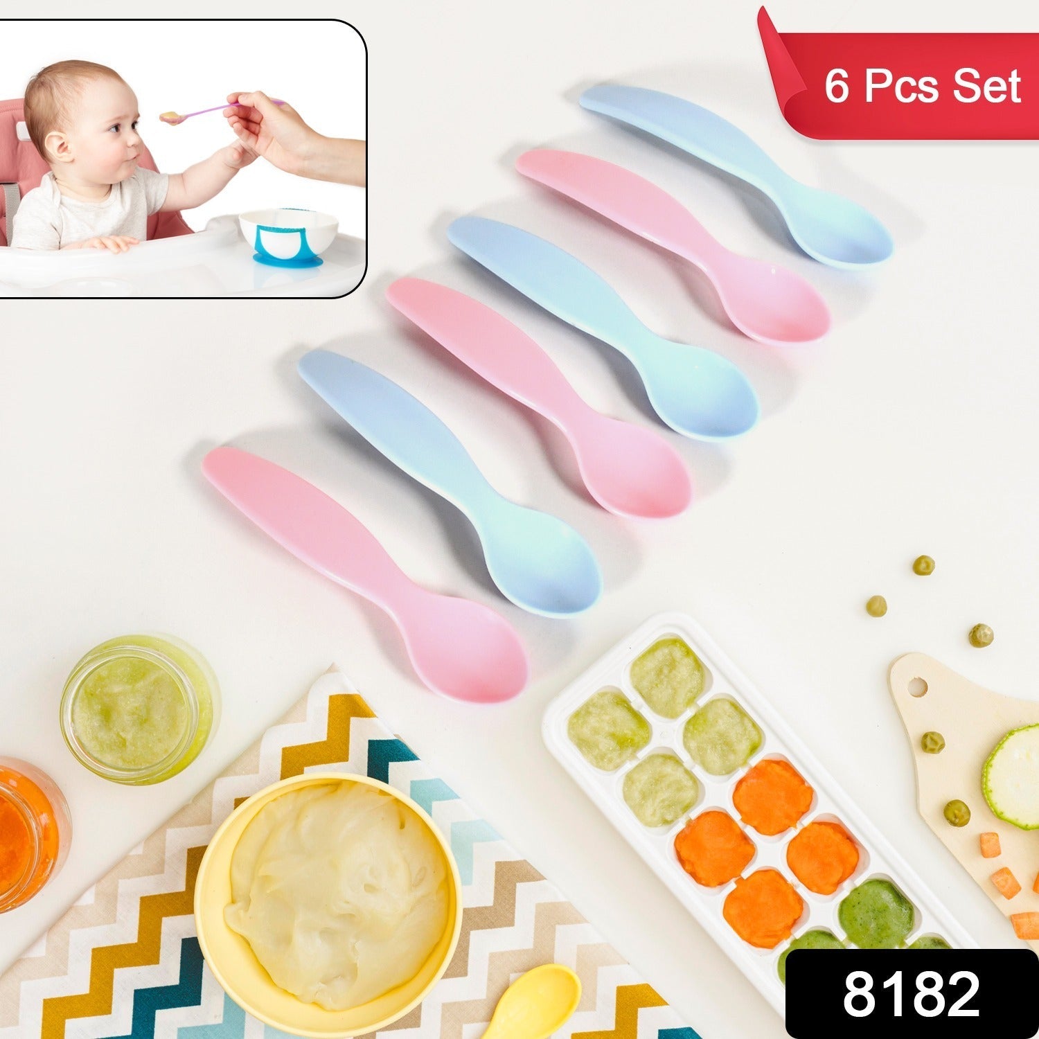 Kids Cute Food Grade Foods Feeding Training Baby Spoon (Set of 6 pcs) - Bhavnagar Deodap